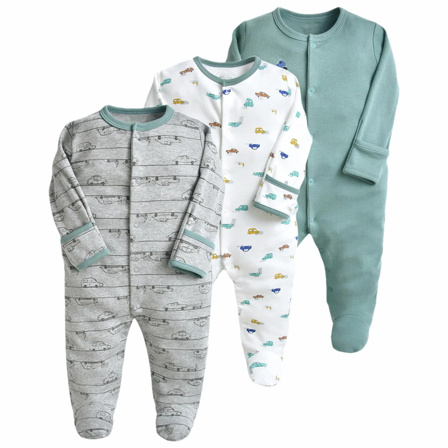 Pyjama pour Bébé Combinaison en Coton Garçon Fille Grenouillères Lot de 3 0-12 Mois