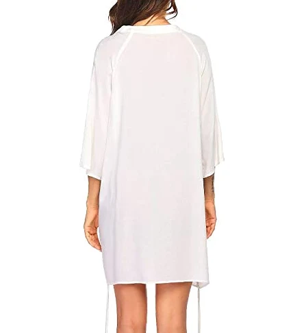 Cache-maillot de plage pour femme avec col en V et imprimé papillon, blanc, XL
