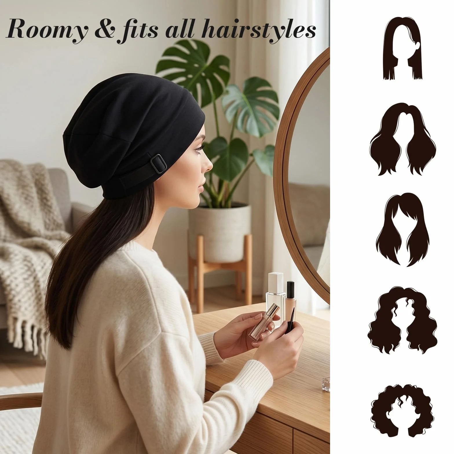 Bonnet Satin Cheveux Nuit Unisexe 100% Pure Soie de Mûrier Réglable