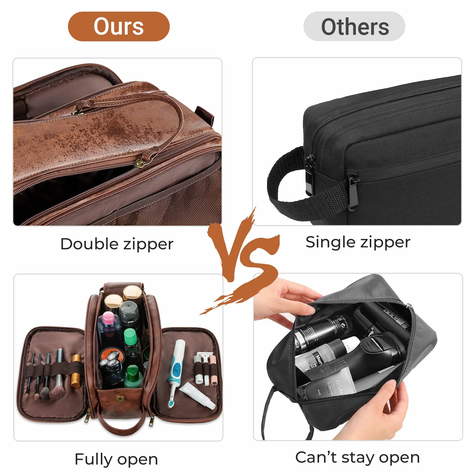 Grande Trousse de Toilette en Cuir résistant à l'eau pour Homme - Kit de Rasage - Organisateur de Voyage