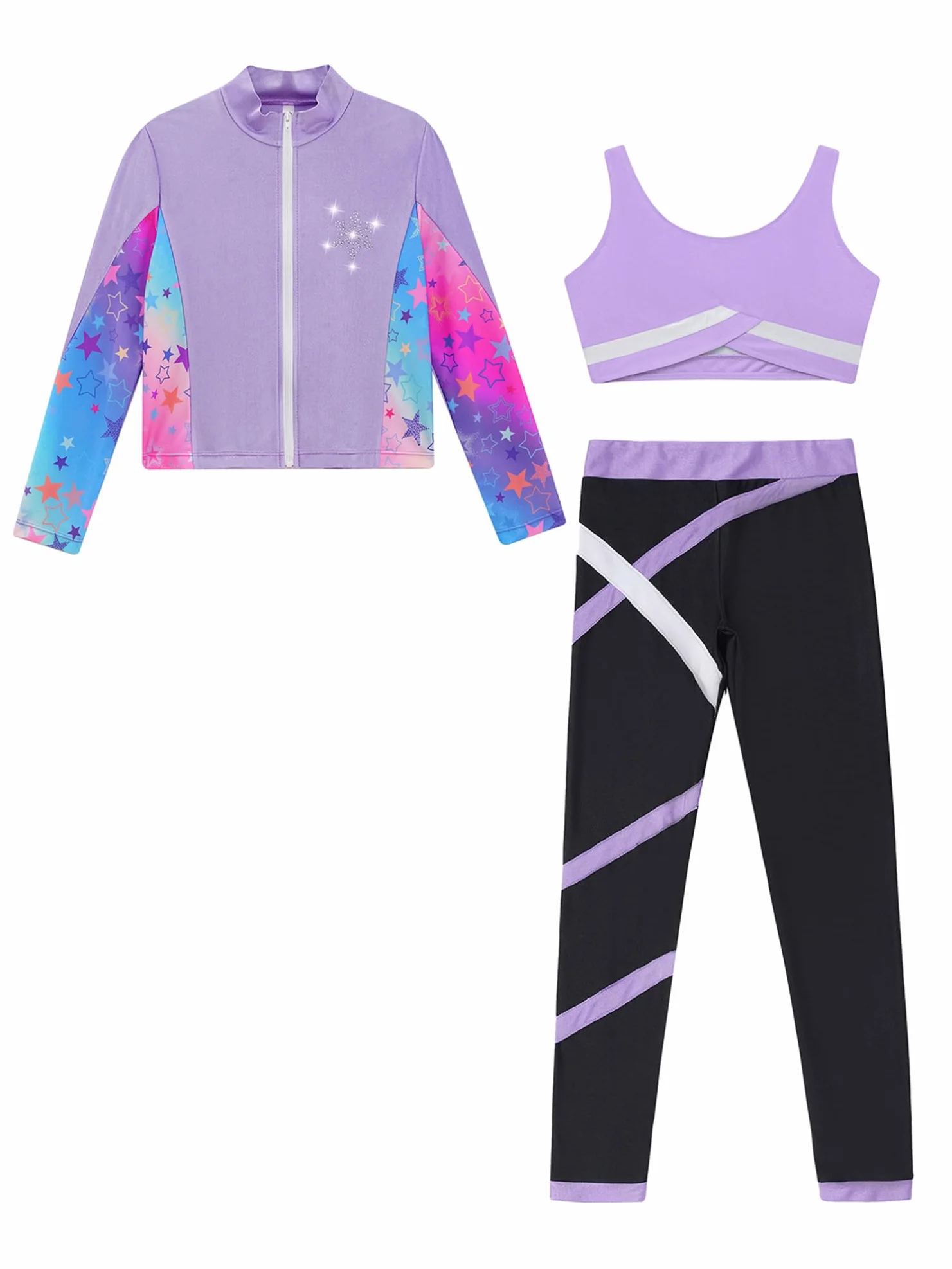 YiZYiF Survêtement de Sport Fille Patinage Artistique Ensemble Vestes Zippée Manches Longues Legging Danse Justaucorps 5-16 ans
