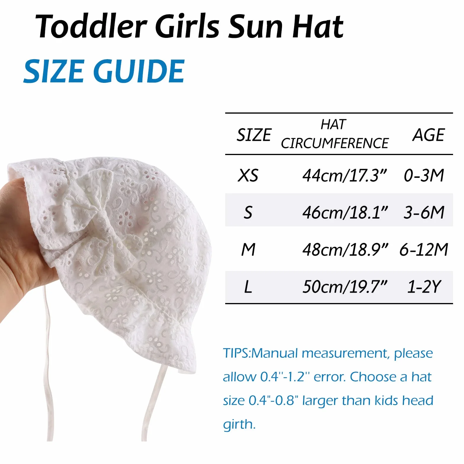 Chapeau de Soleil Bébé Fille Coton Dentelle Noeud XIAOHAWANG