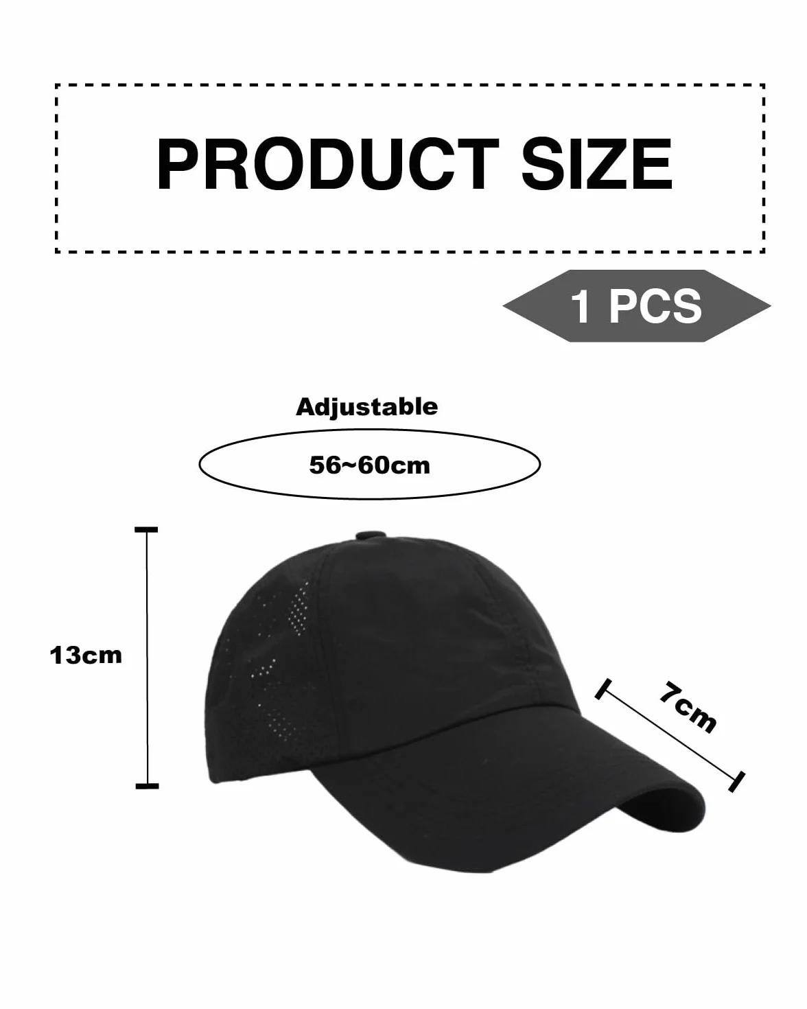 Casquette de Baseball Queue de Cheval, Léger Réglable Séchage Rapide Respirante Anti-UV Noir