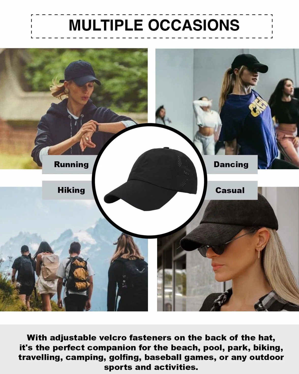 Casquette de Baseball Queue de Cheval, Léger Réglable Séchage Rapide Respirante Anti-UV Noir