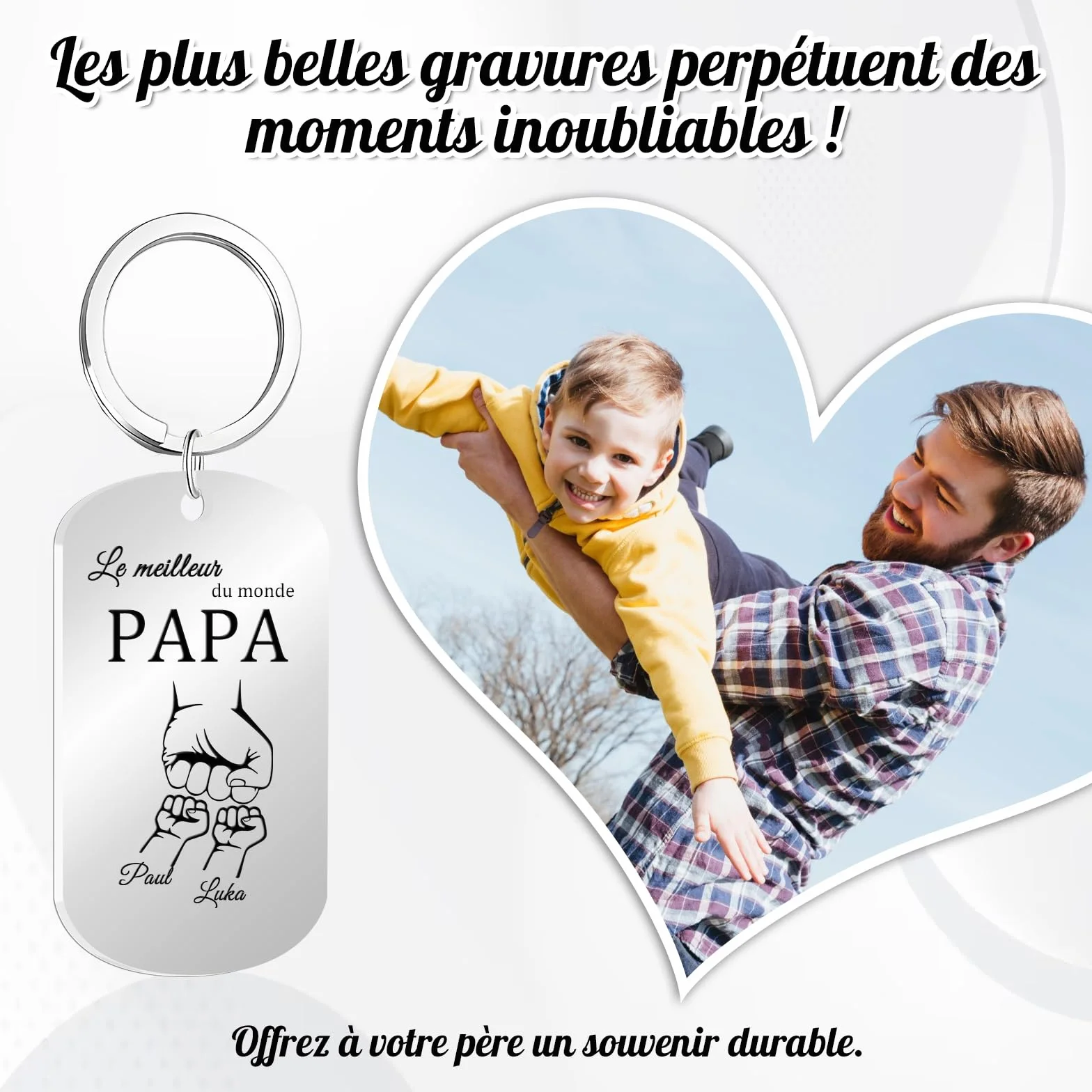 Porte Clef Personnalisable Meilleur Papa Cadeau Fete des Peres Photo Motif Poing Hommes