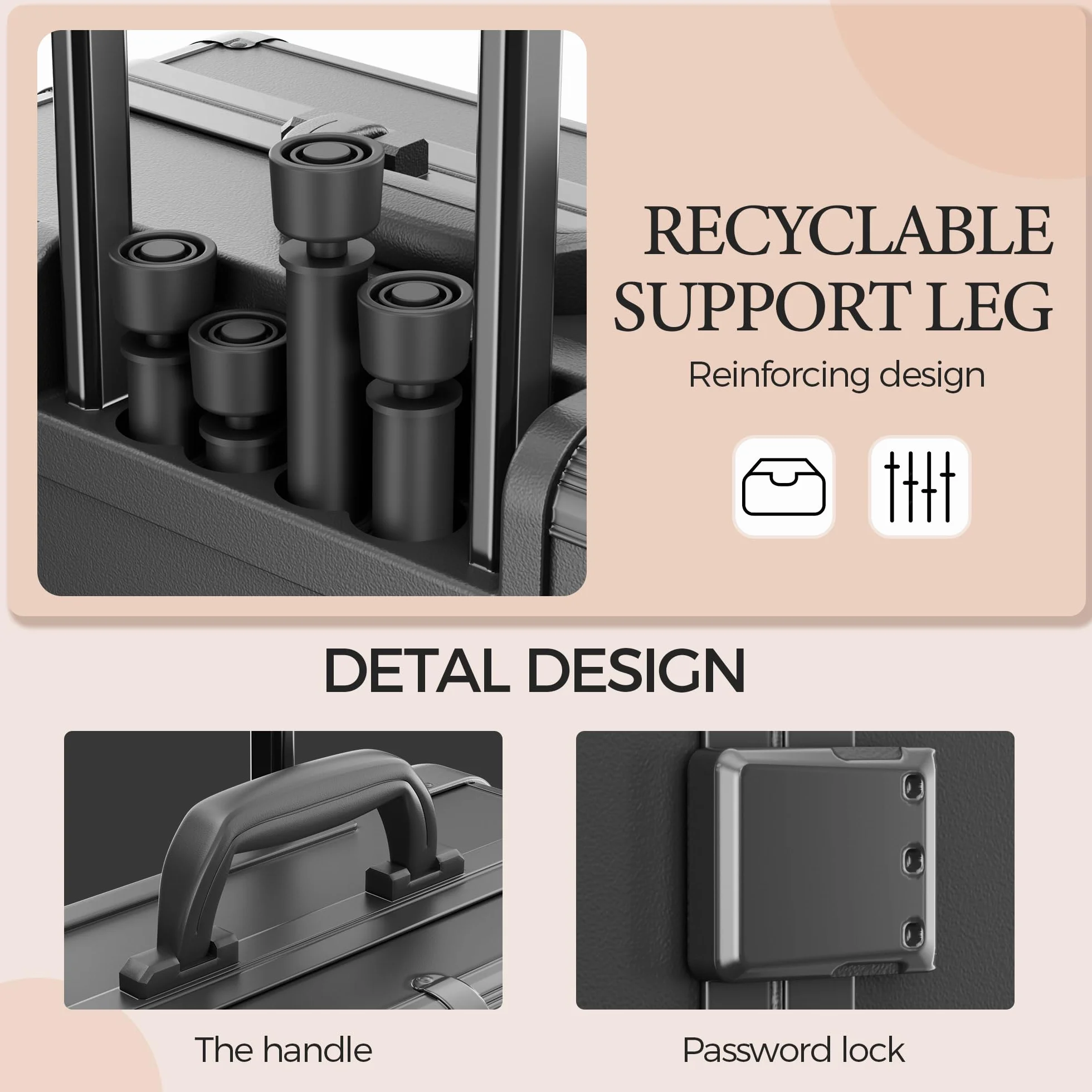 Valise de Maquillage à Roulettes en Aluminium avec Grand Miroir et Serrure à Code, Pliable pour Voyage et Studio