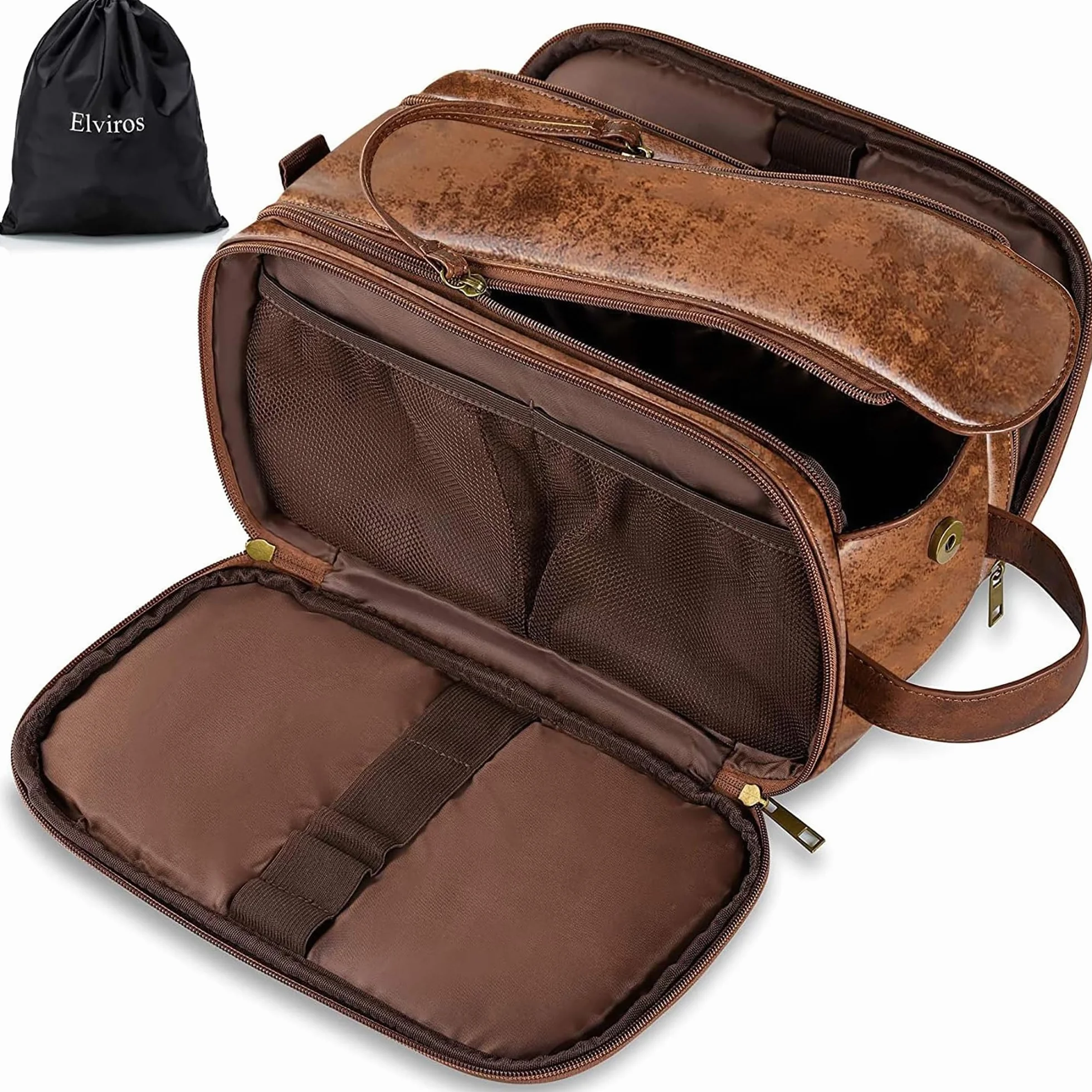 Grande Trousse de Toilette en Cuir résistant à l'eau pour Homme - Kit de Rasage - Organisateur de Voyage