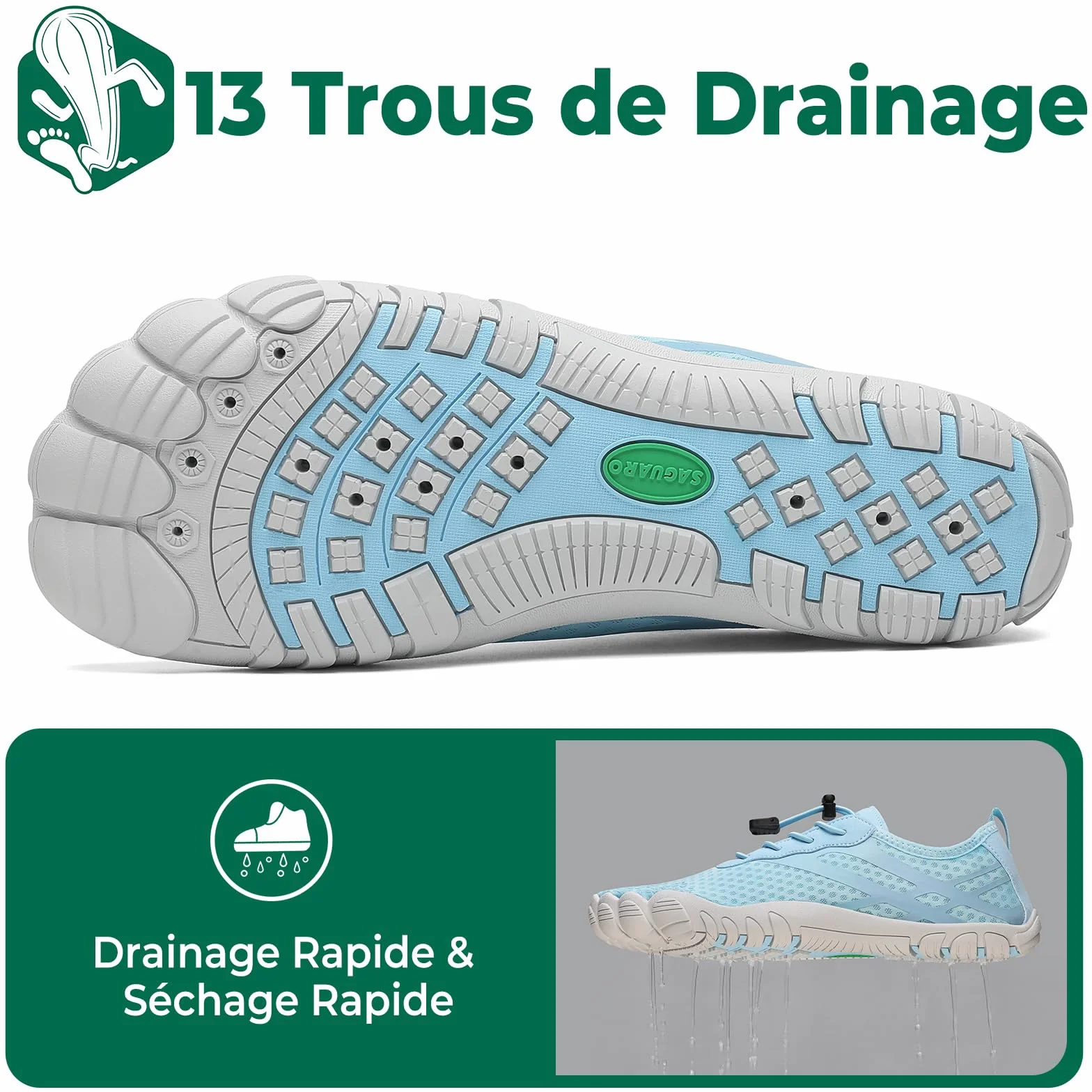 SAGUARO Chaussures Aquatiques Femmes Hommes Séchage Rapide Barefoot Plage GR.36-48