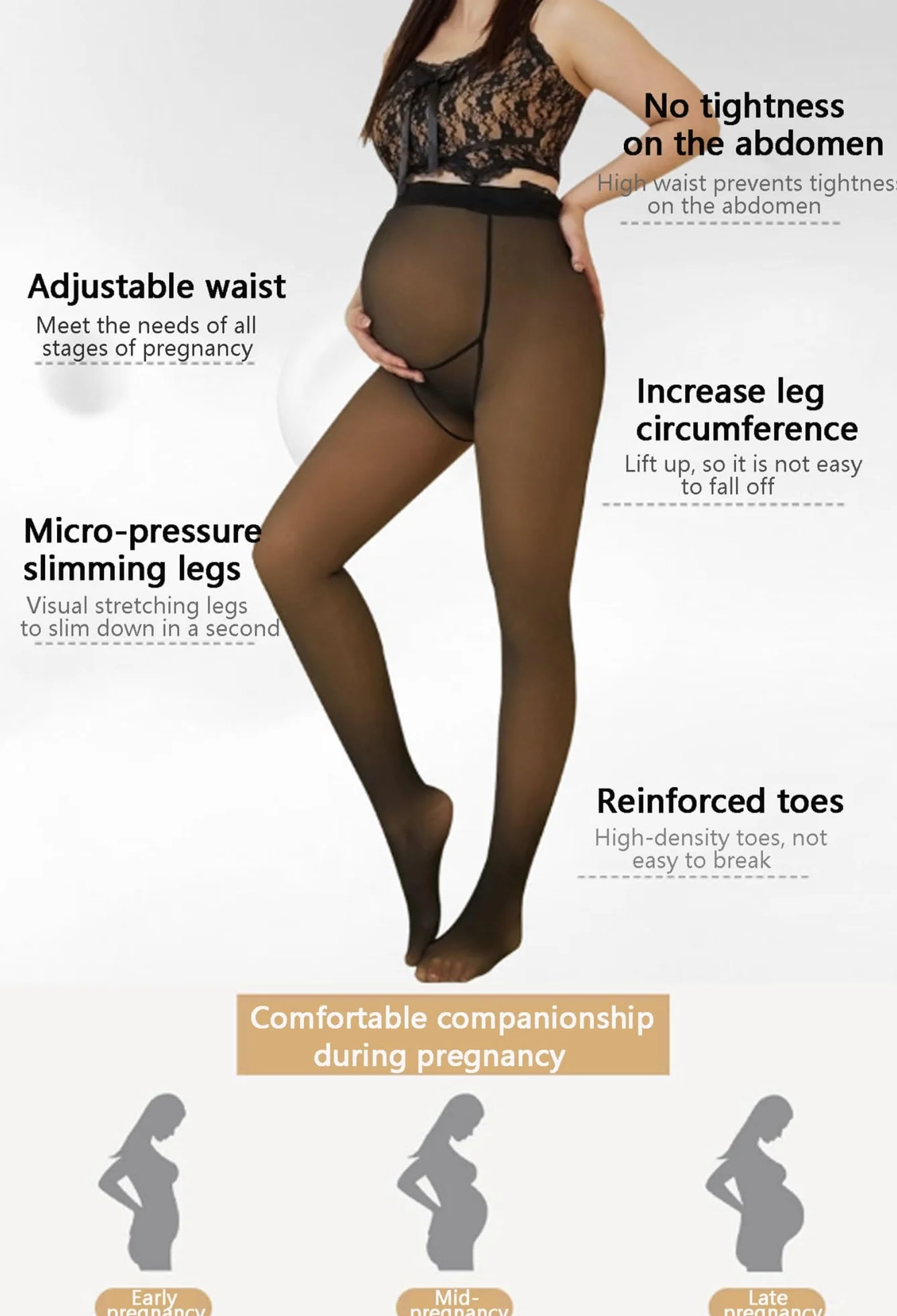 Collants de maternité Hiver Polaire Femmes Opaques Taille Haute Legging 100g