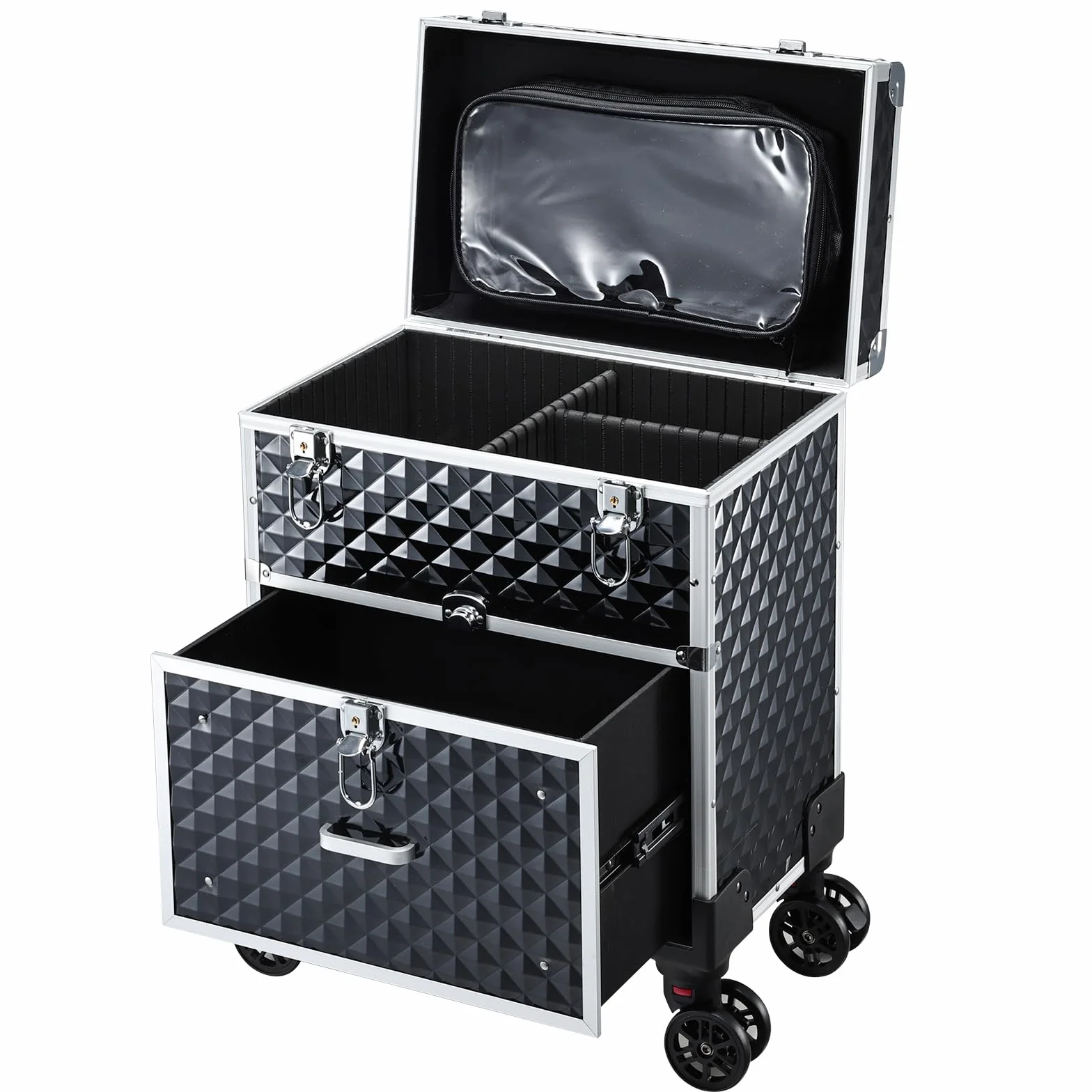 Valise Maquillage Professionnelle avec Roulettes et Casiers, Noir