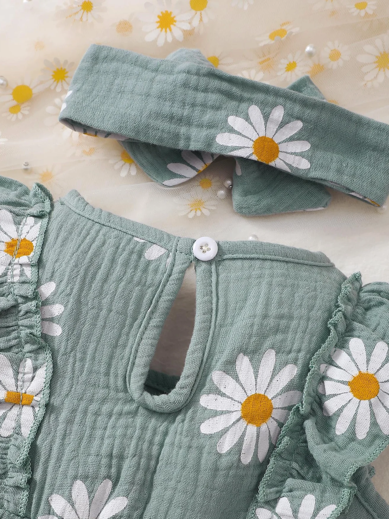 Robe D'été Bébé Fille Nouveau-né Motif Marguerite avec Bandeau