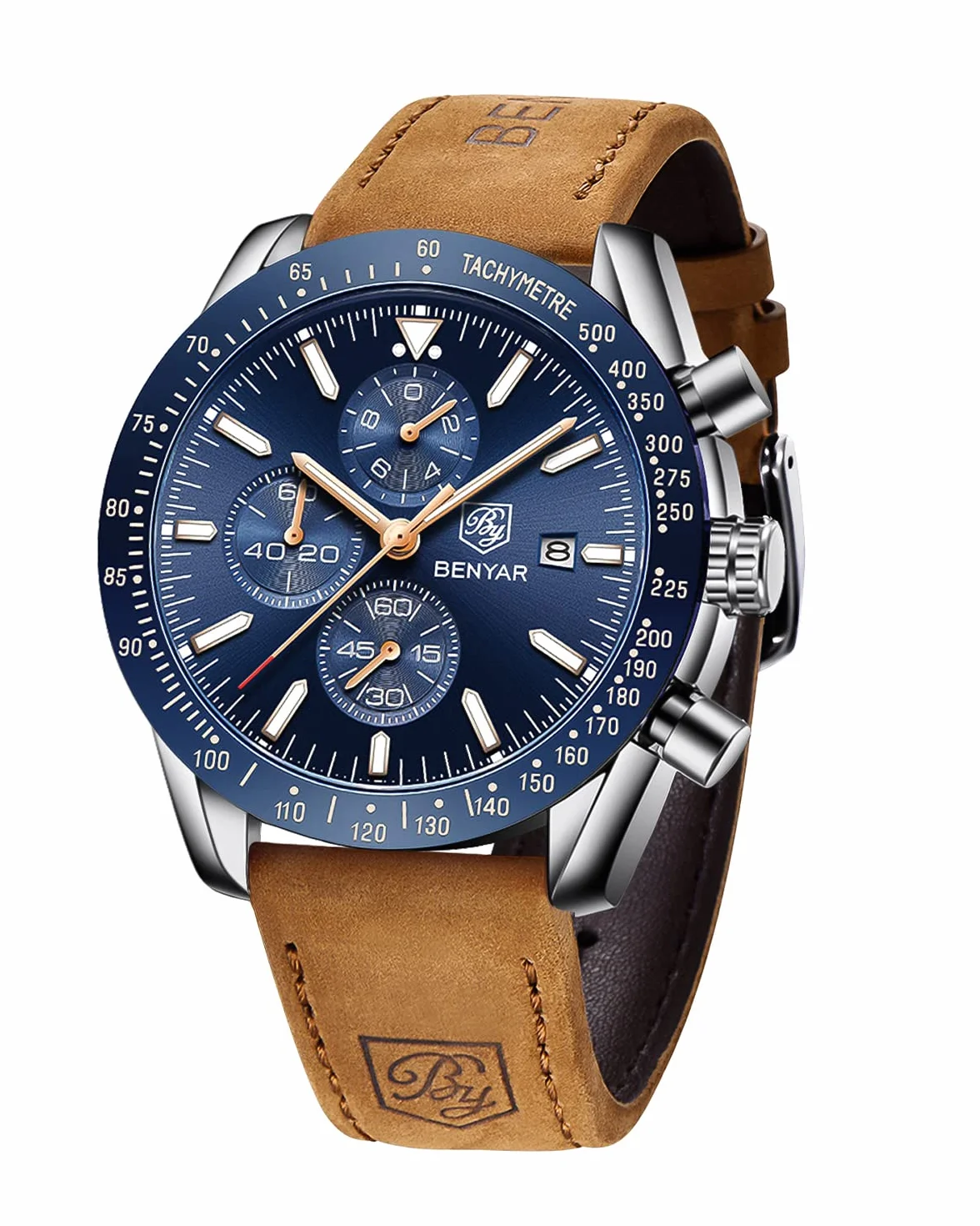BENYAR Montre Homme Etanche Analogique Quartz Chronographe Lumineuses Date Cadran Classique