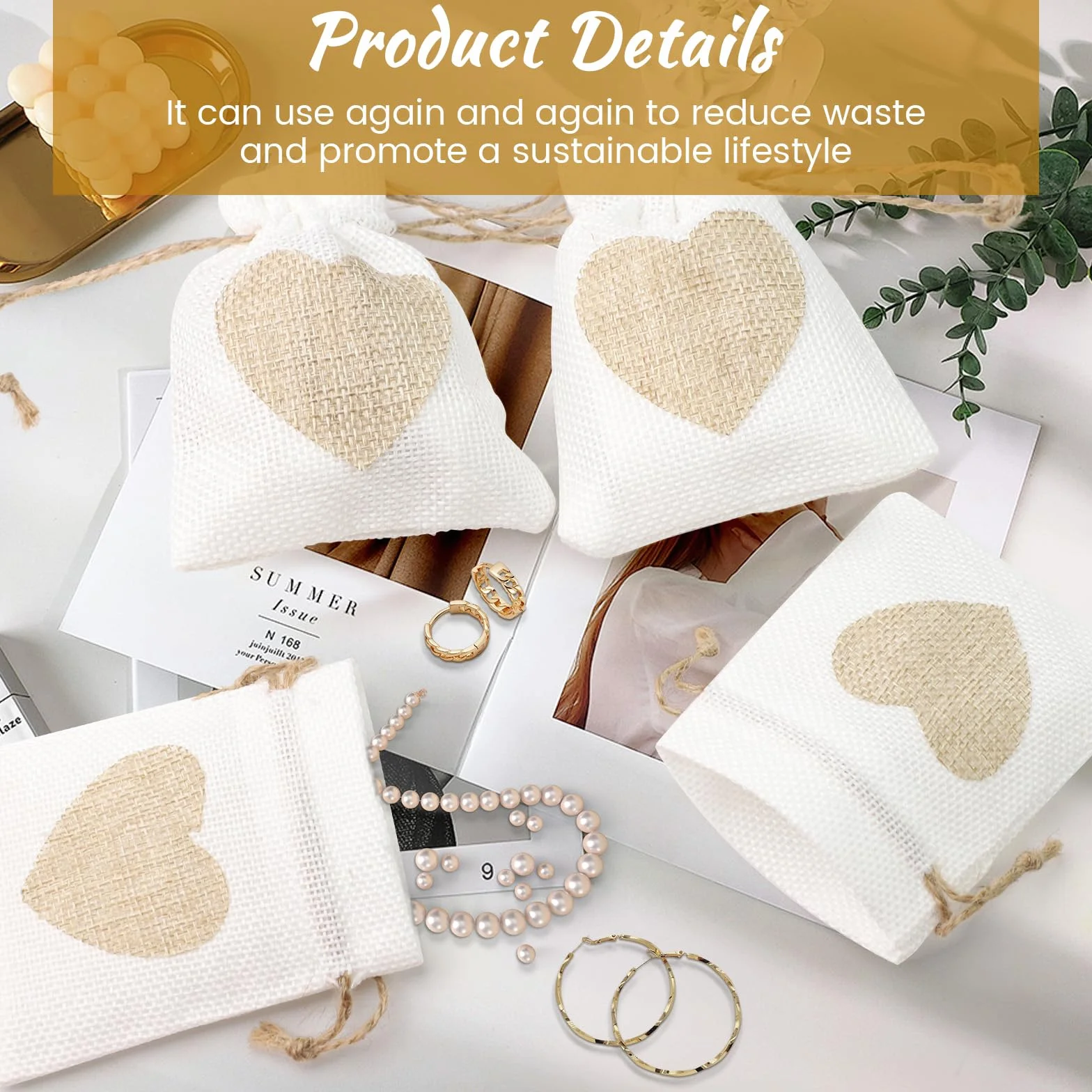 Pochette Cadeau Tissu Réutilisable 30 Pièces 8x10cm Pochon Bijoux Sac Jute