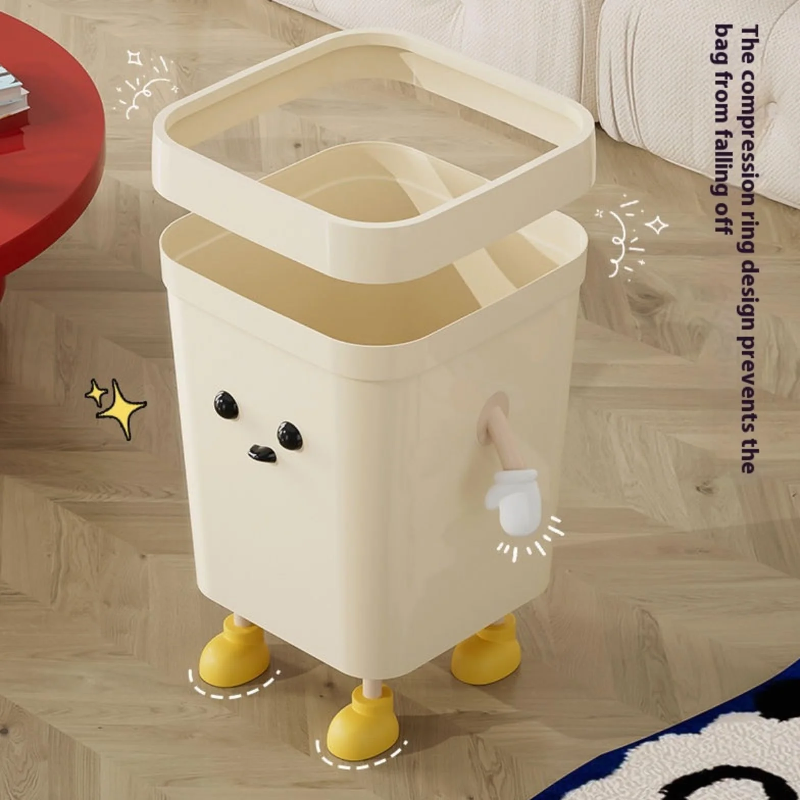 Poubelle mignonne 7L PP dessin animé avec yeux mains jambes panier déchets ouvert cuisine bureau
