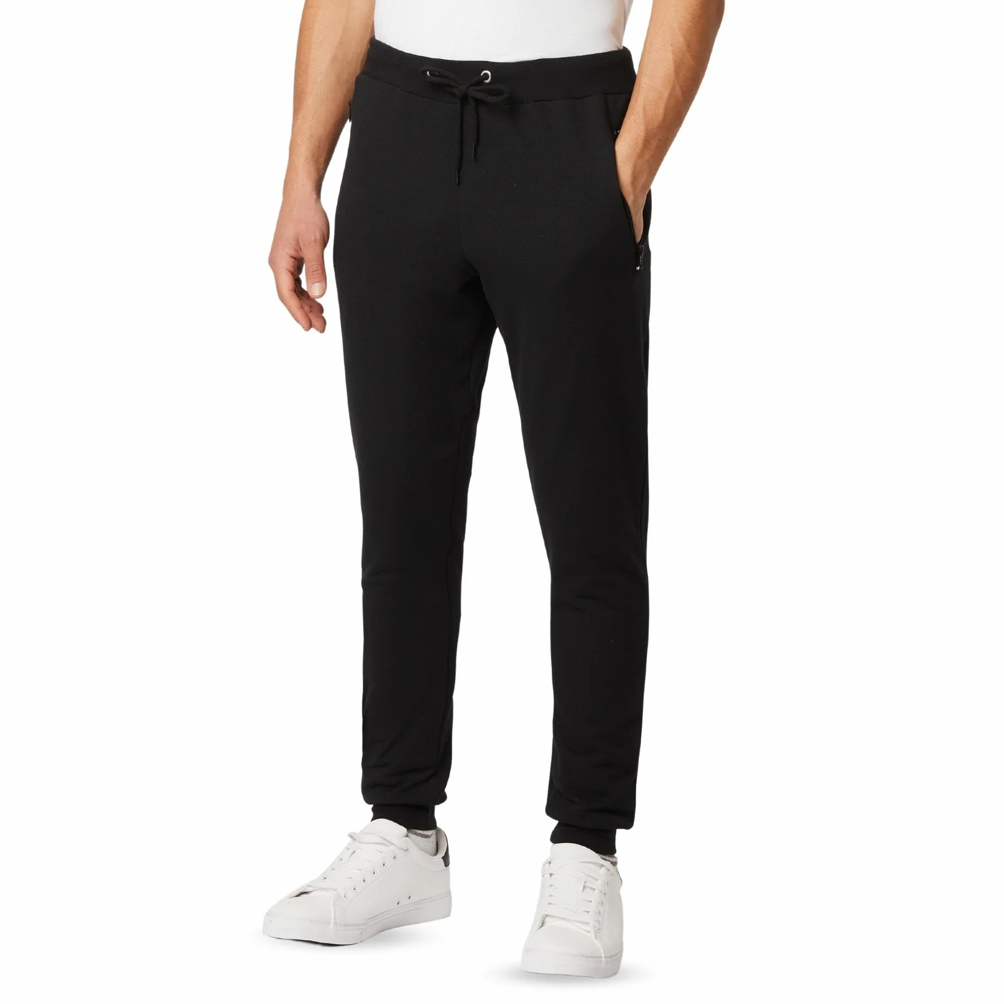 FM London Pantalon de Jogging Slim Coupe Ajustée Hommes Poches Zippées