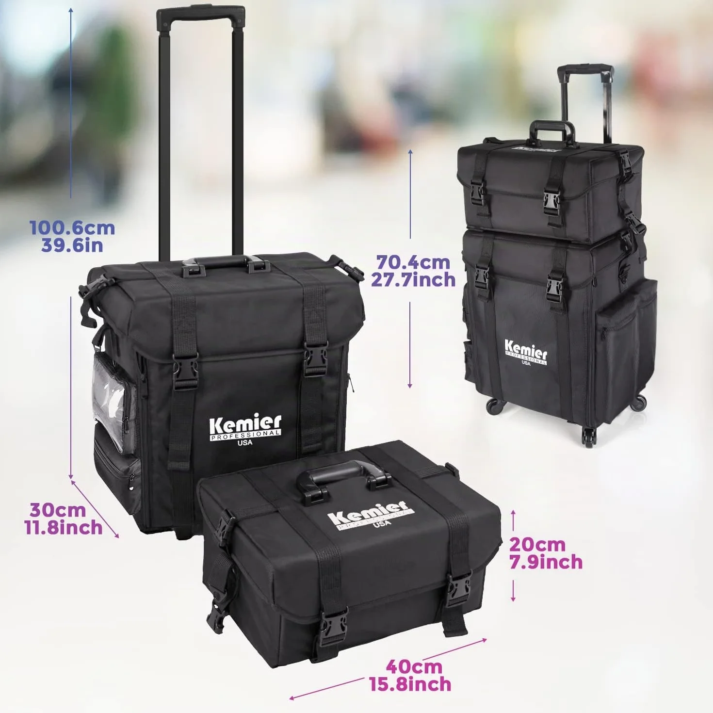 Mallette de Maquillage Professionnelle Kemier Roues Omni-directionnelles 2 en 1 à Côté Souple avec Tiroirs