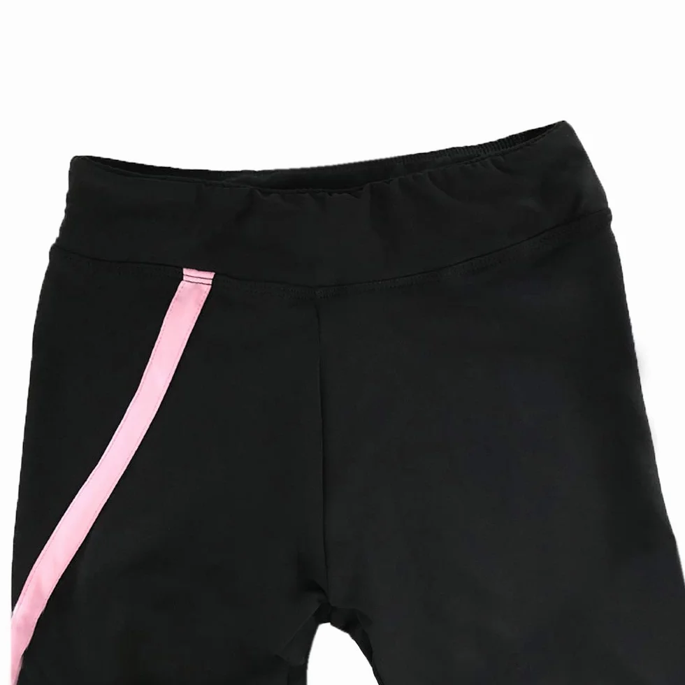 Pantalon de Patinage Artistique en Velours pour Filles Collants Polaire Rayures Noires
