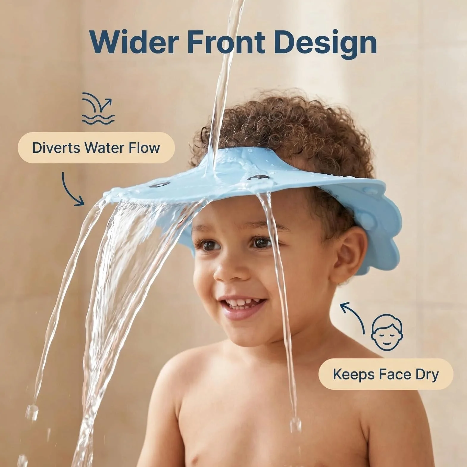 Bonnet de Douche Bébé Bleu Réglable Visière Protège Yeux et Oreilles