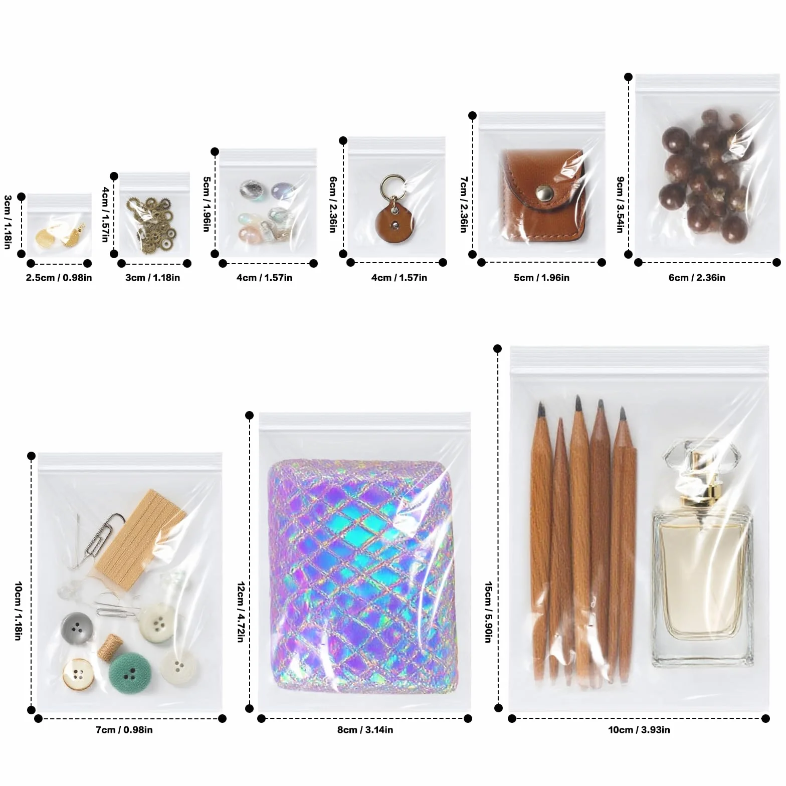 Sachets Zip Transparent 8x12 cm 200 Pièces Refermables pour Bijoux