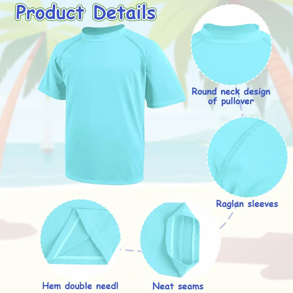 Maillot de Bain Enfant Anti-UV Manches Courtes Rashguard Garçon Séchage Rapide 5-10 Ans