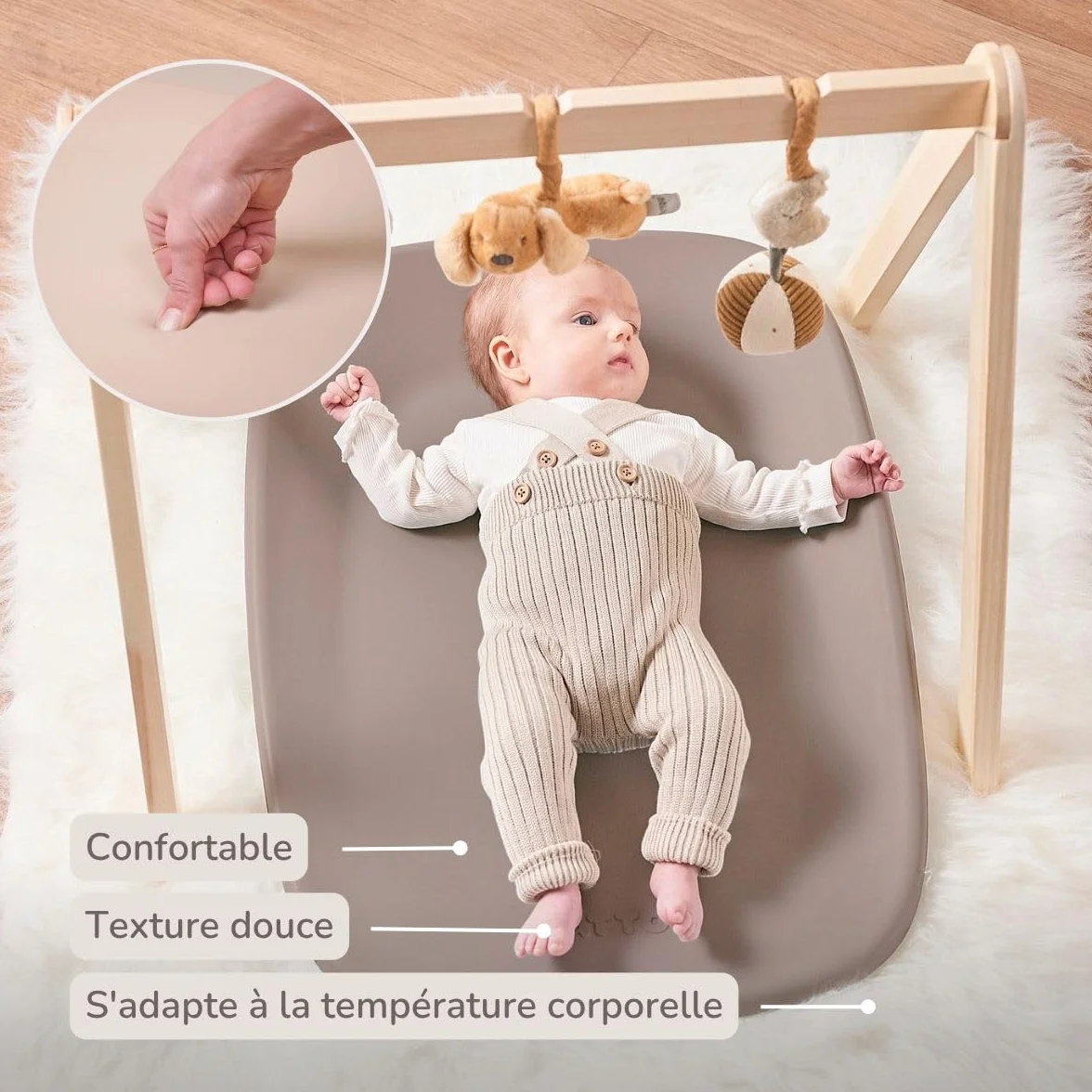 Nattou Softy Matelas à langer bébé mousse PU lavable 50 x 70 cm Taupe