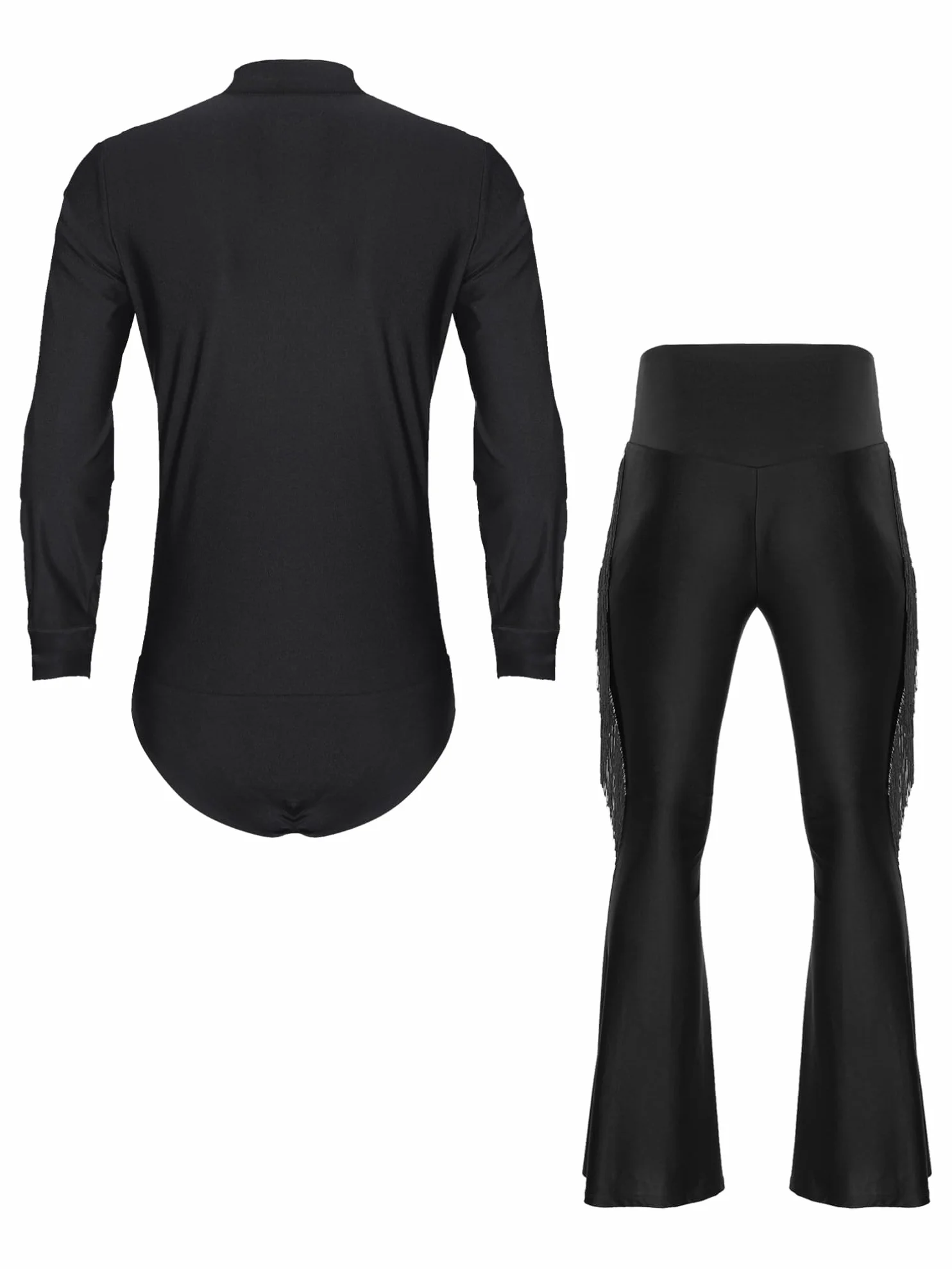 ranrann Ensemble Justaucorps Danse Latine avec Pantalon à Franges Tenue Danse Jazz Tango Chacha
