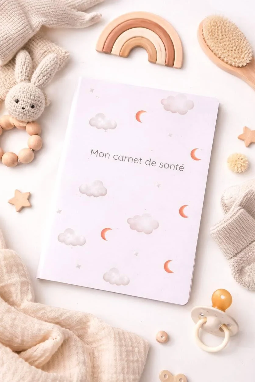 Protège carnet de santé PVC Bav' & Bavouille - Pochette bébé design mixte beige recto verso