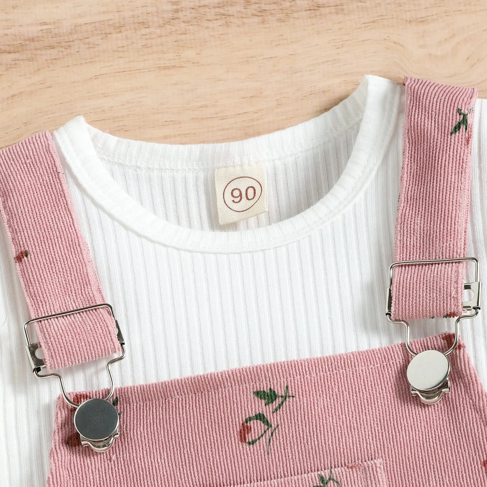 Ensemble Vêtements Bébé Fille Haut Manches Longues Tricot Côtelé Pantalon Bretelles Floral Poches