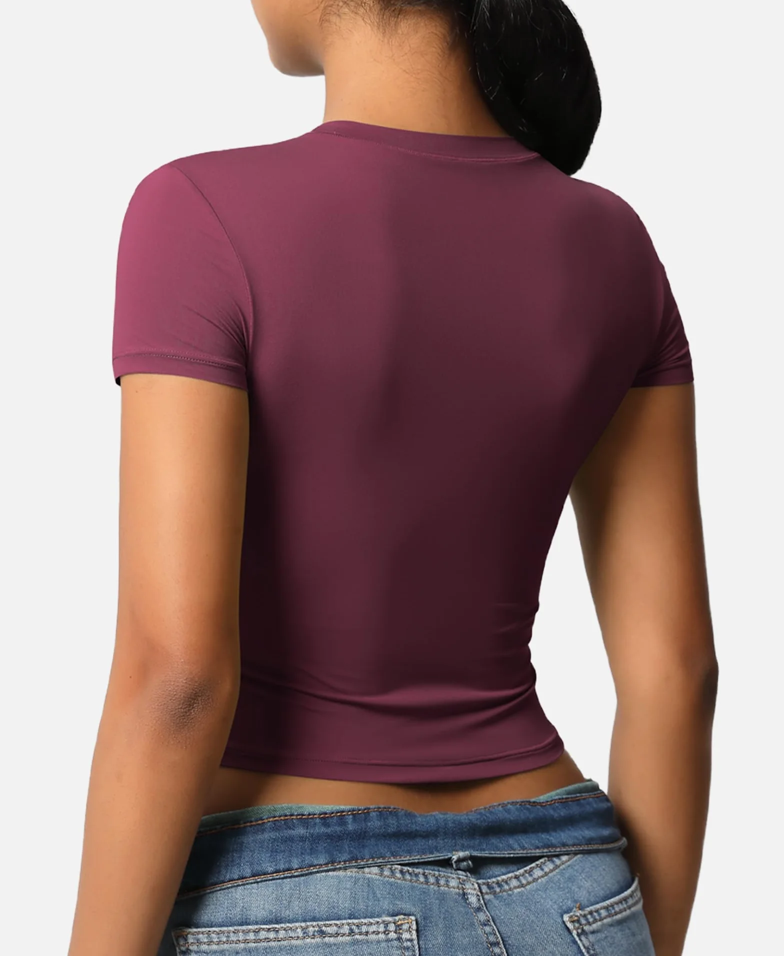 T-Shirt de Sport Femmes Manches Courtes Respirante Chemise Compression Running Crop Top