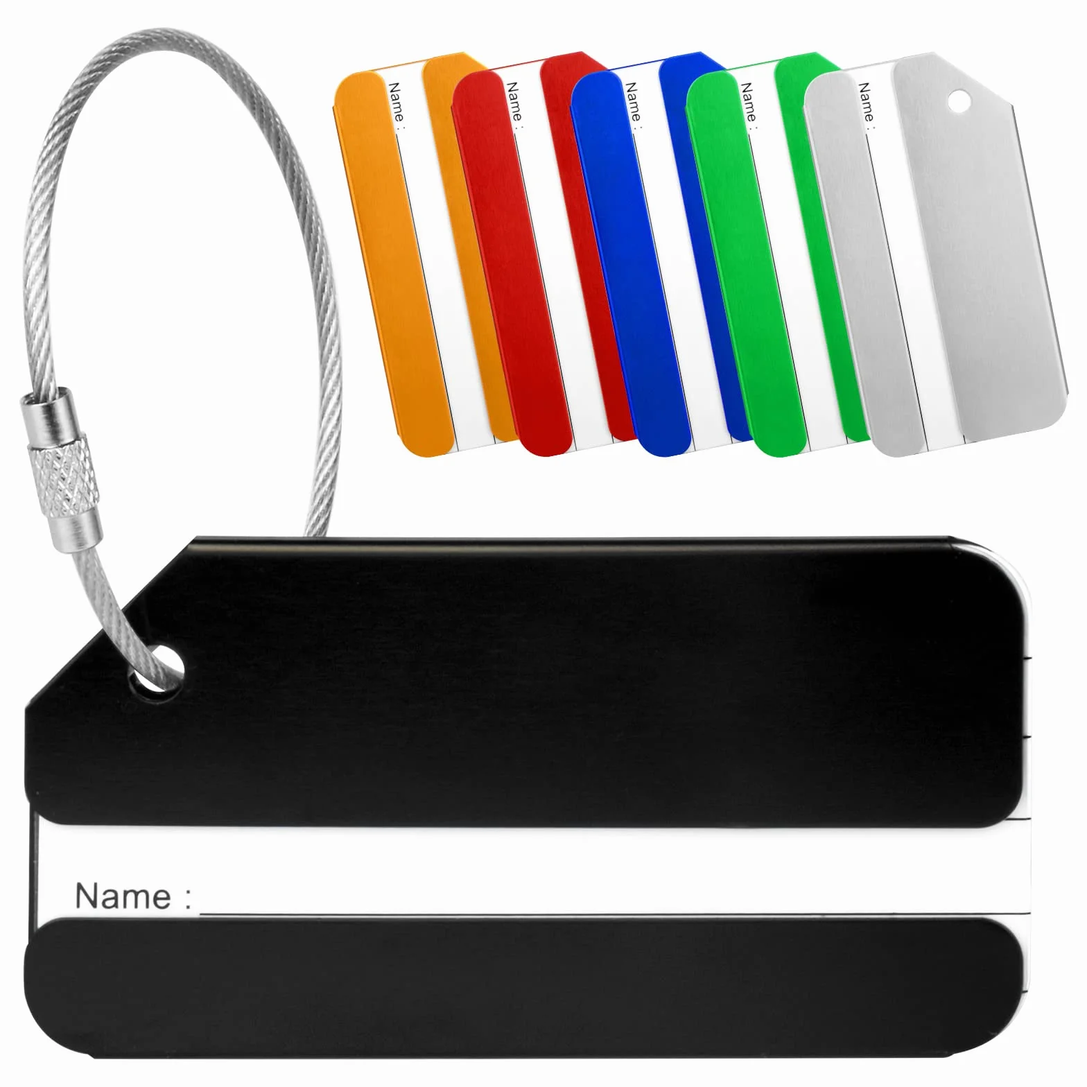 Étiquette Bagage en Alliage d'aluminium 6 Pièces avec Corde Acier Inoxydable Porte-nom pour Valise