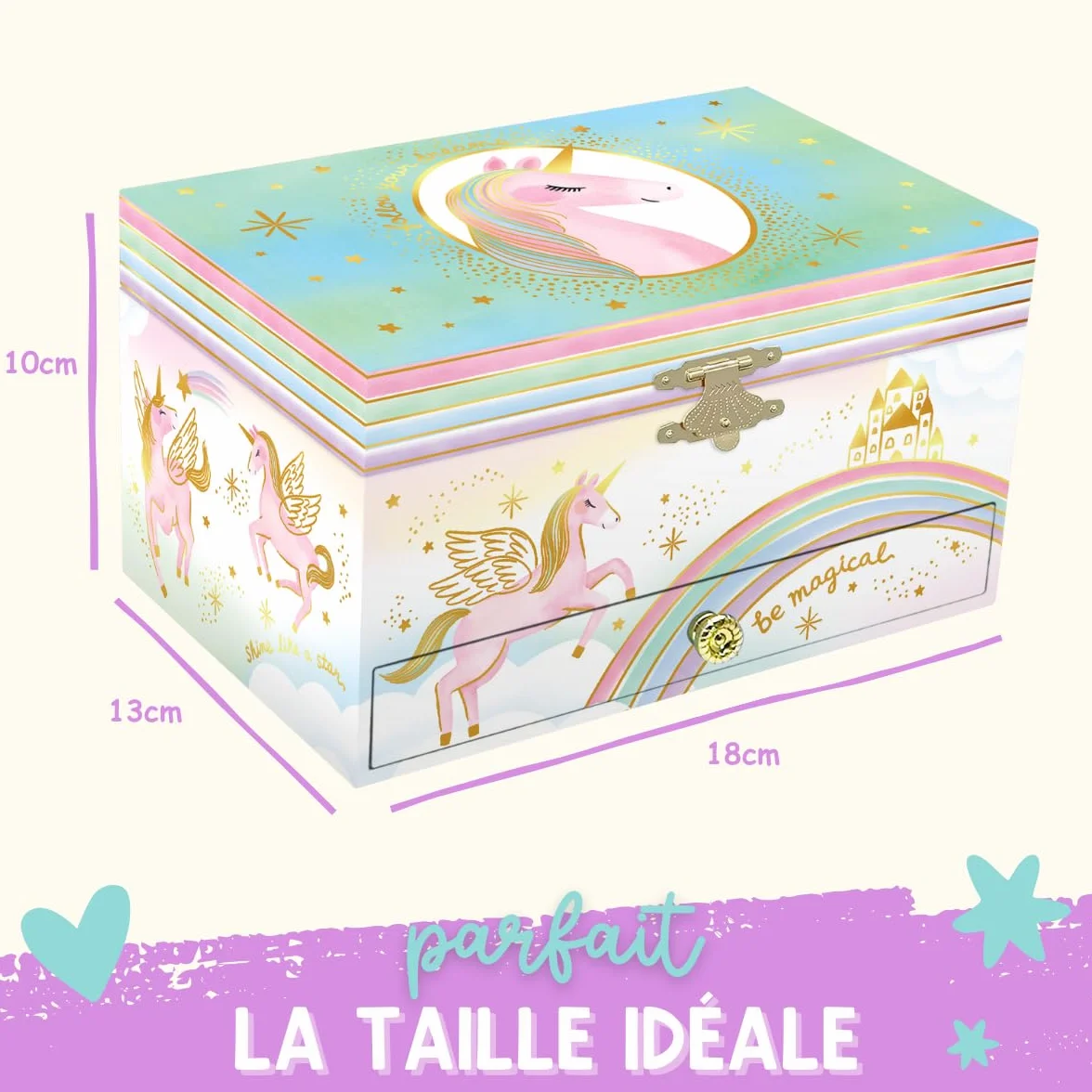 Boîte à Bijoux Musicale Licorne pour Filles avec Miroir, Cadeau Enfants 3-10 ans