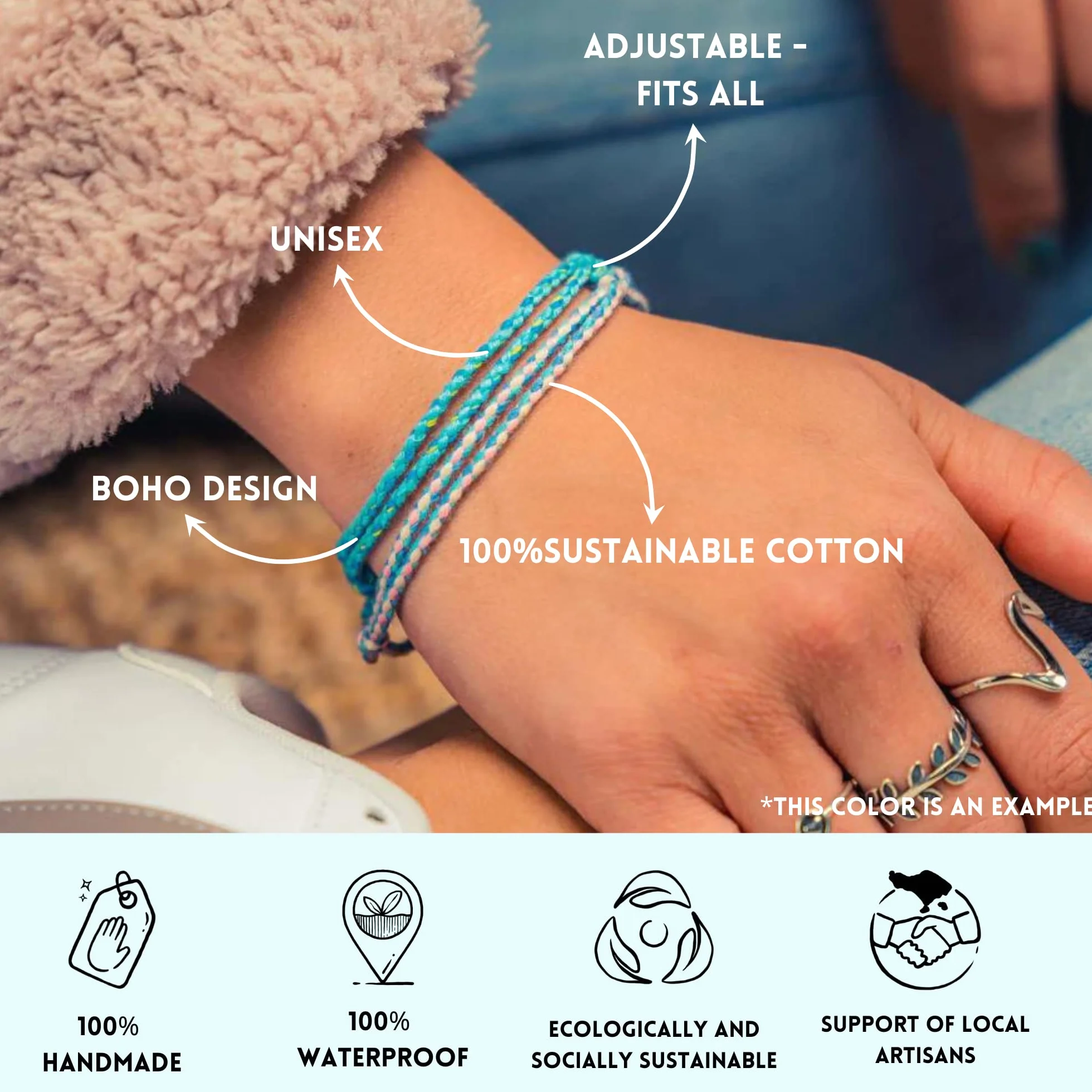 Bracelet surfeur Style Surfeur Set hommes femmes boho hippie accessoires plage festival 100% coton écologique imperméable ajustable