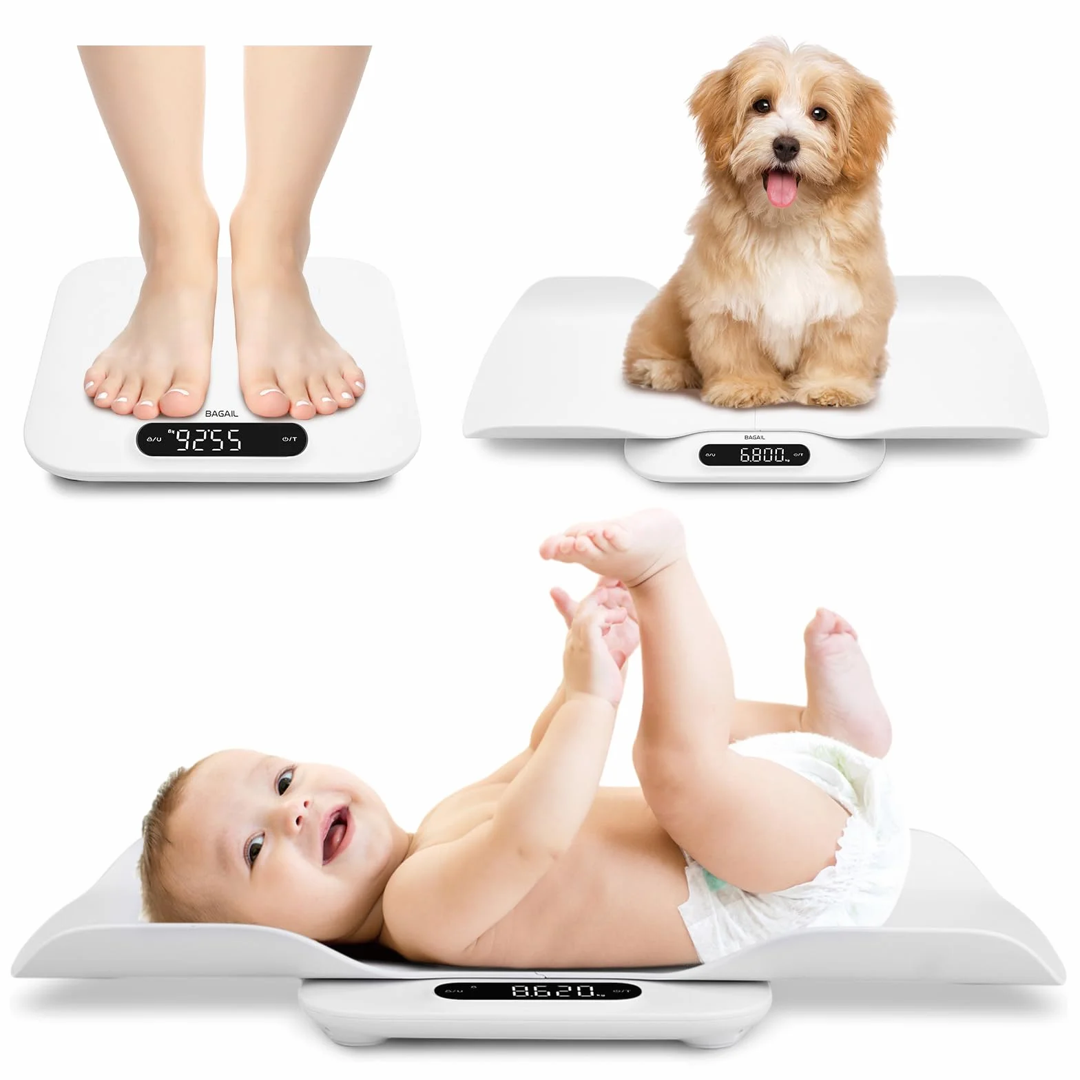 BAGAIL Pèse-bébé numérique 180kg plateau amovible tare verrouillage comparaison auto
