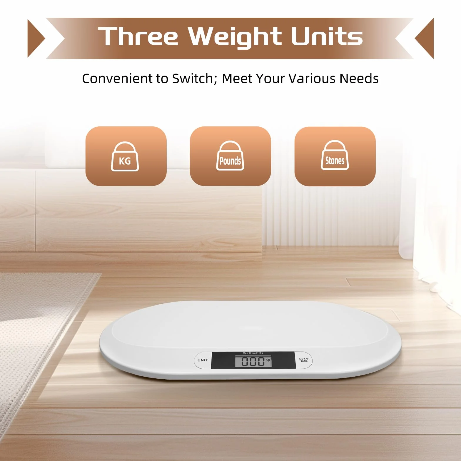 Pèse-Bébé Numérique 20kg, Balance Électronique Précise 10g, Plateforme 55x32cm, Écran LED, Fonction Tare et Hold