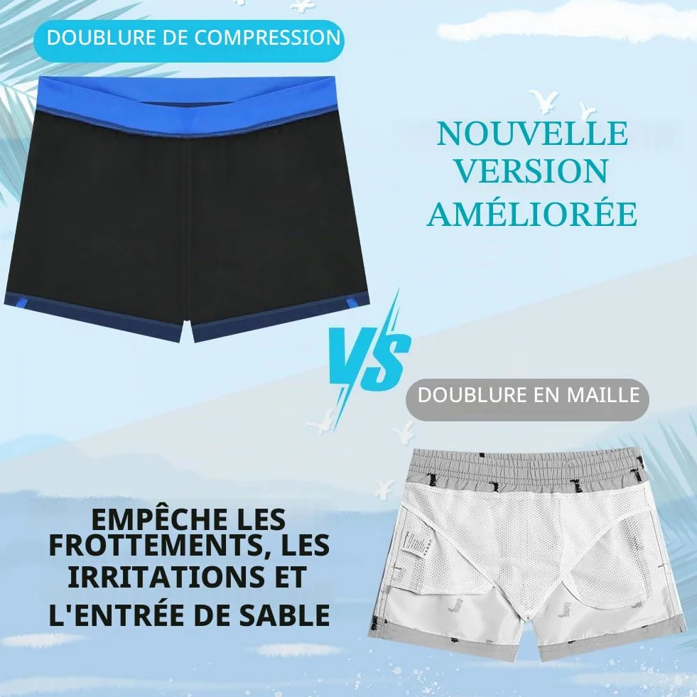 Boxer Shorts de Bain Vintage Garçon 128-164 cm, Noir & Marine, Séchage Rapide