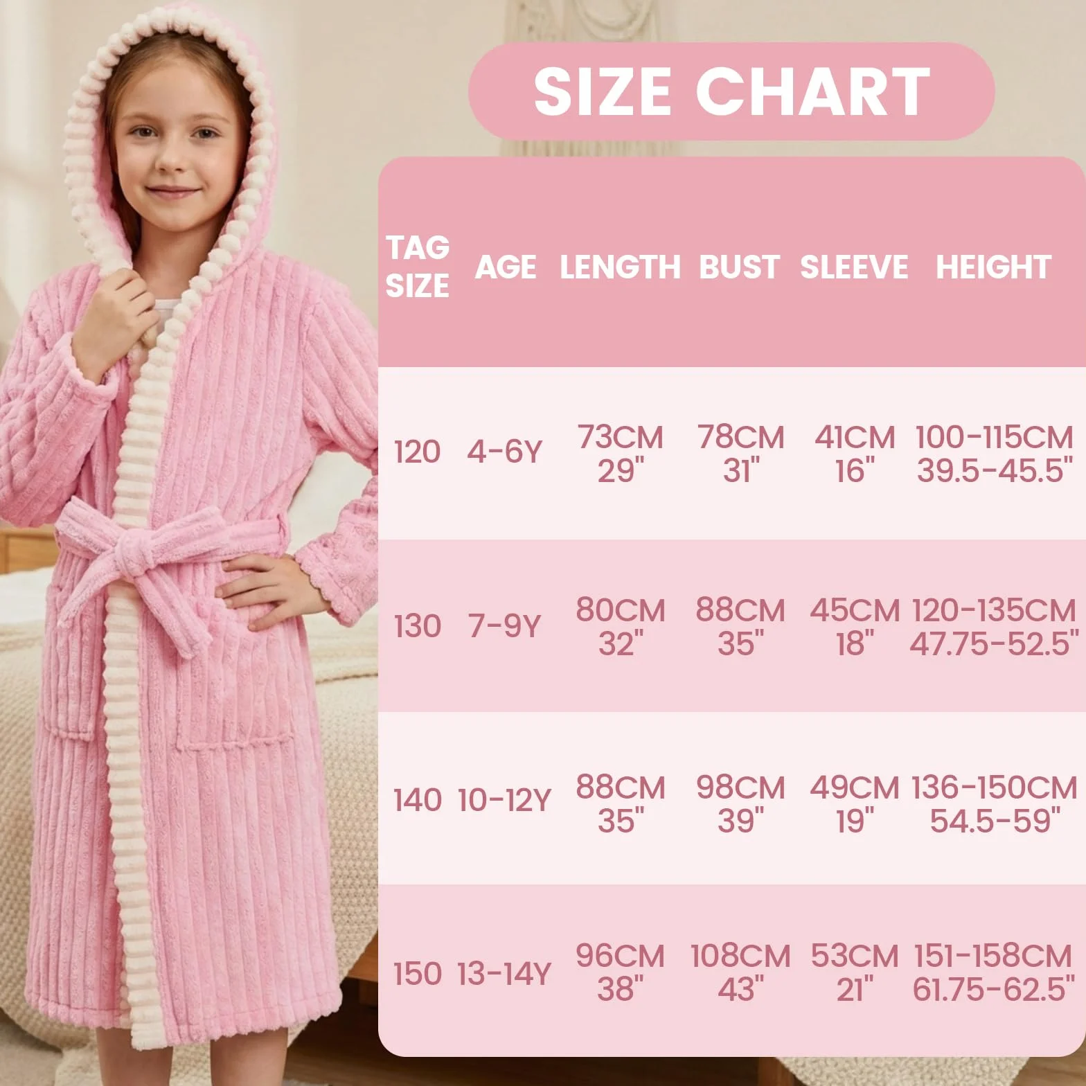 WYTbaby Peignoir à capuche en polaire pour filles Chaud et doux 4-14 ans