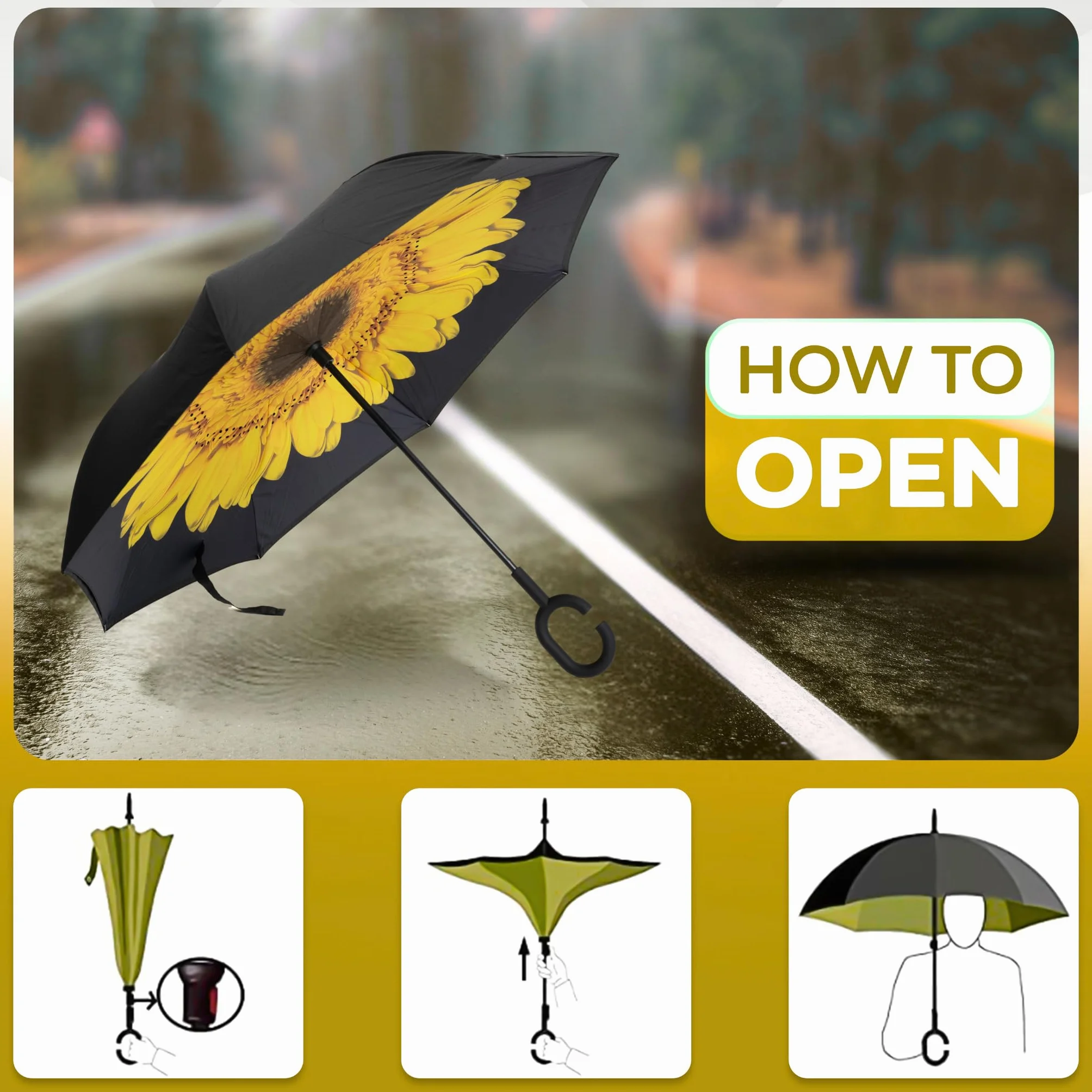 Parapluie Inversé à Double Couche avec Poignée en C