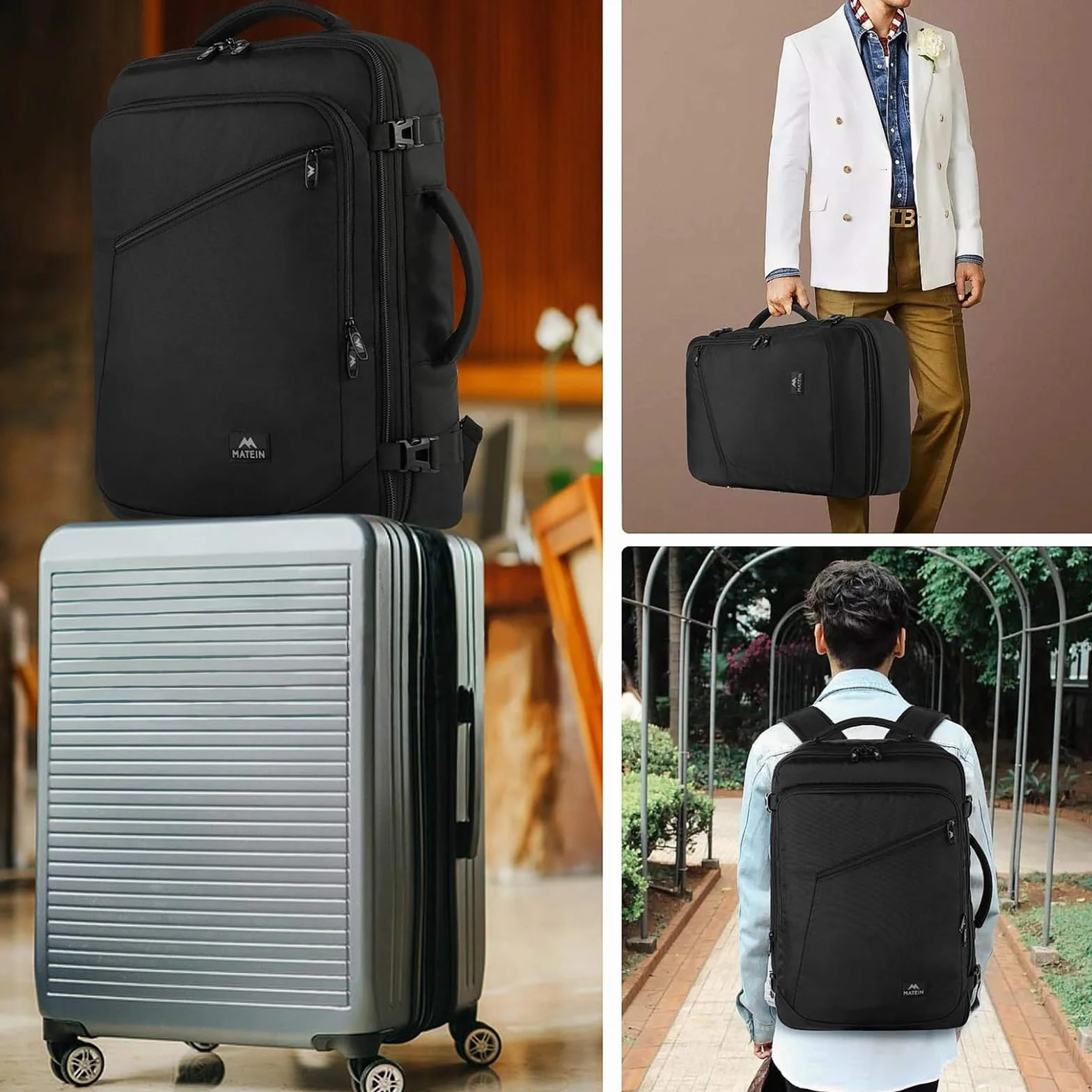 MATEIN Bagage Cabine 40x30x20 Sac à Dos Voyage Avion Compatible Ryanair 30L Imperméable Noir