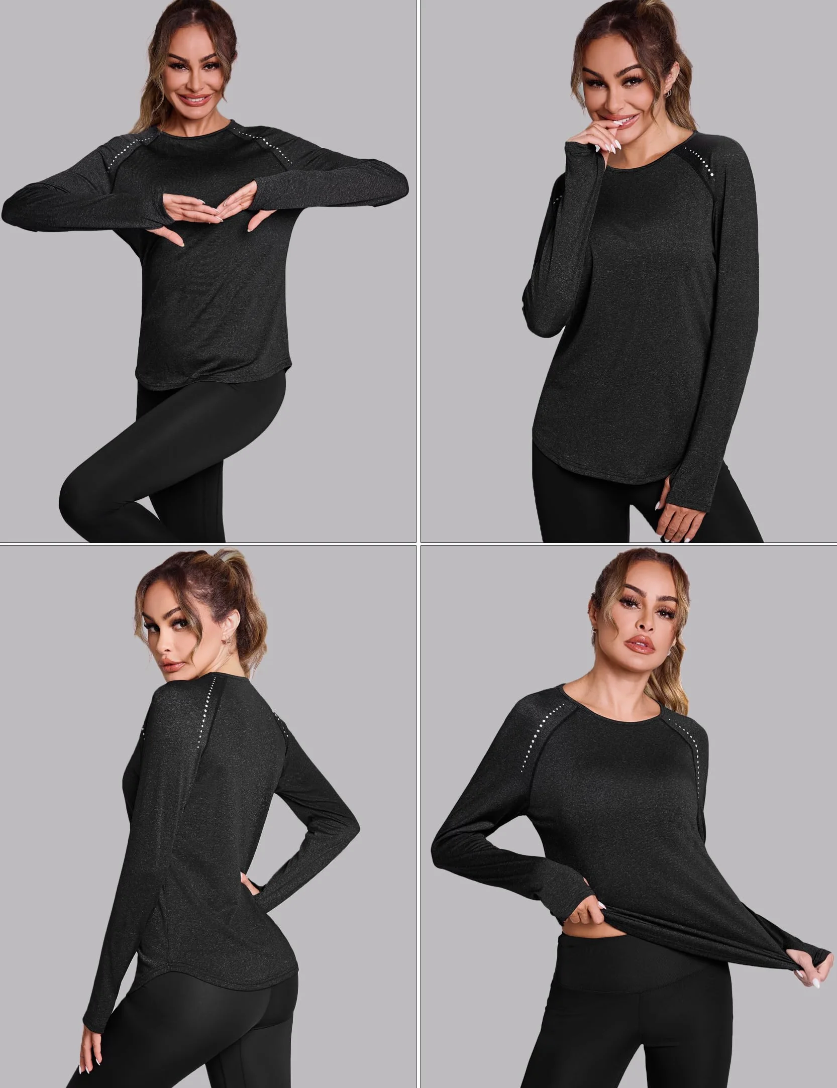Tee Shirt Sport Femme Anti UV Manches Longues UPF 50+ Col Rond Course Running Yoga