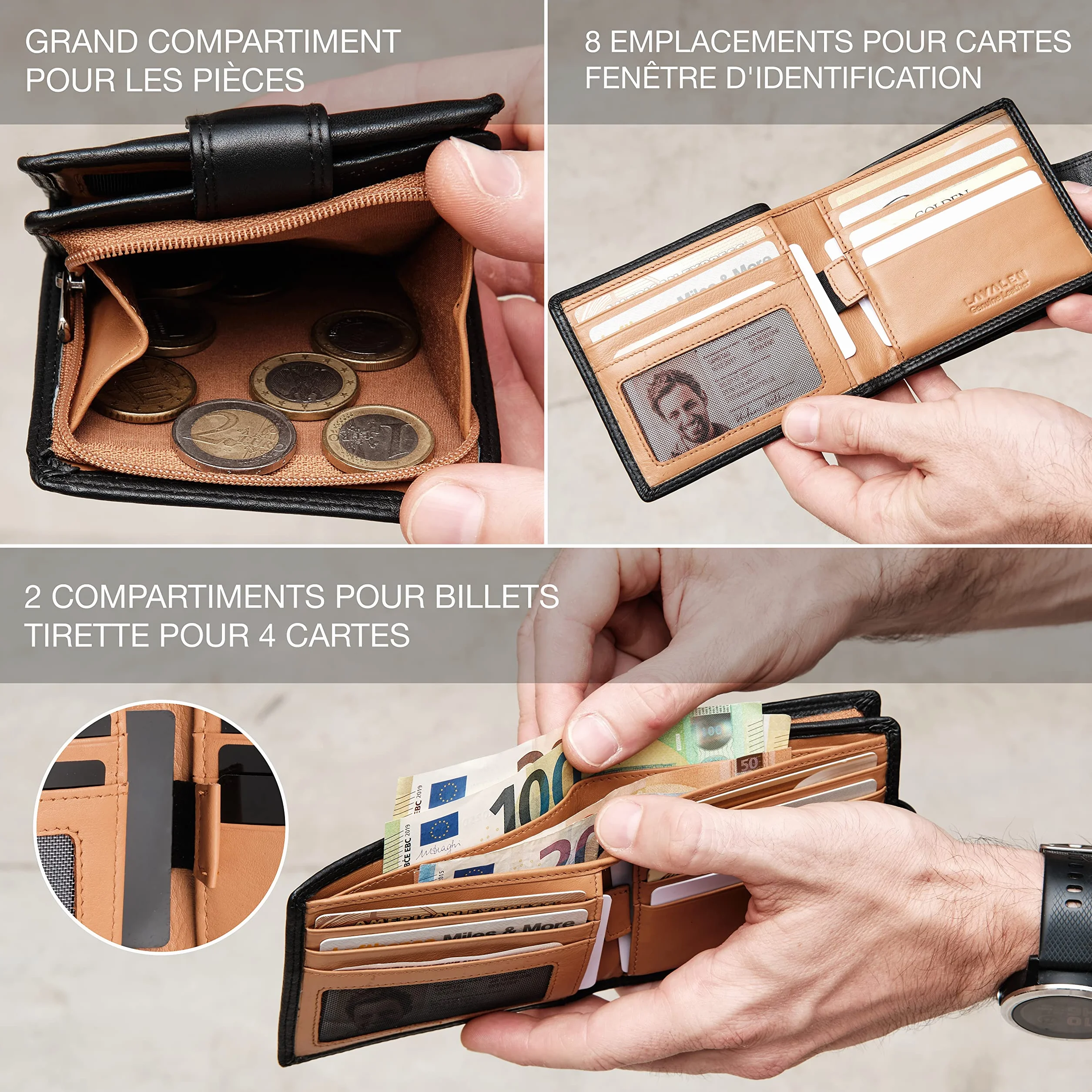 Portefeuille Homme Cuir Véritable avec Blocage RFID Grande Capacité