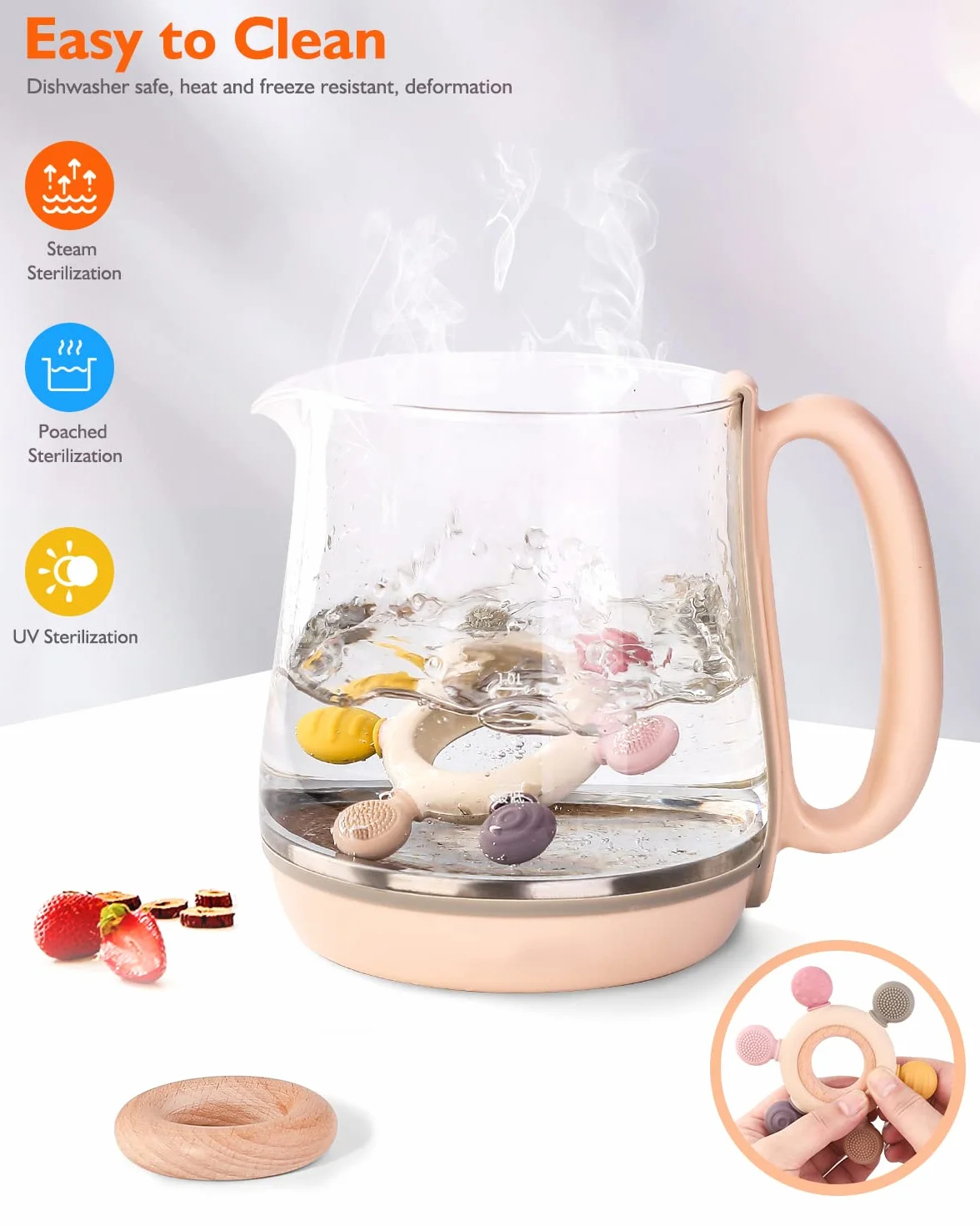 Anneau de Dentition Bébé Silicone Bois Sans BPA 3-12 Mois Jouet Dentition