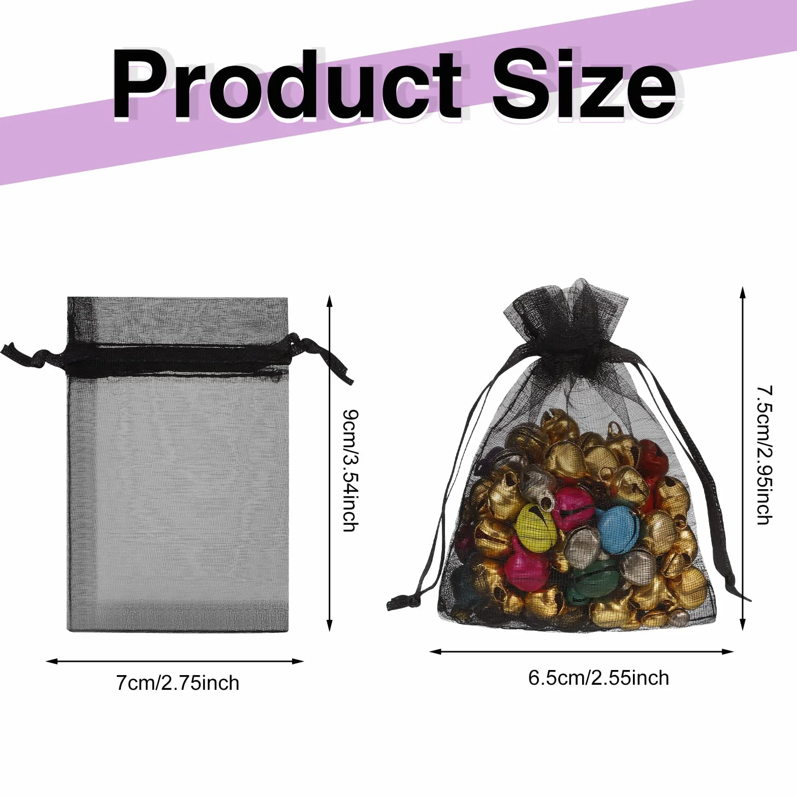 Sacs Organza Noir 7x9 cm Pochettes Cadeau avec Rubans pour Mariage Anniversaire
