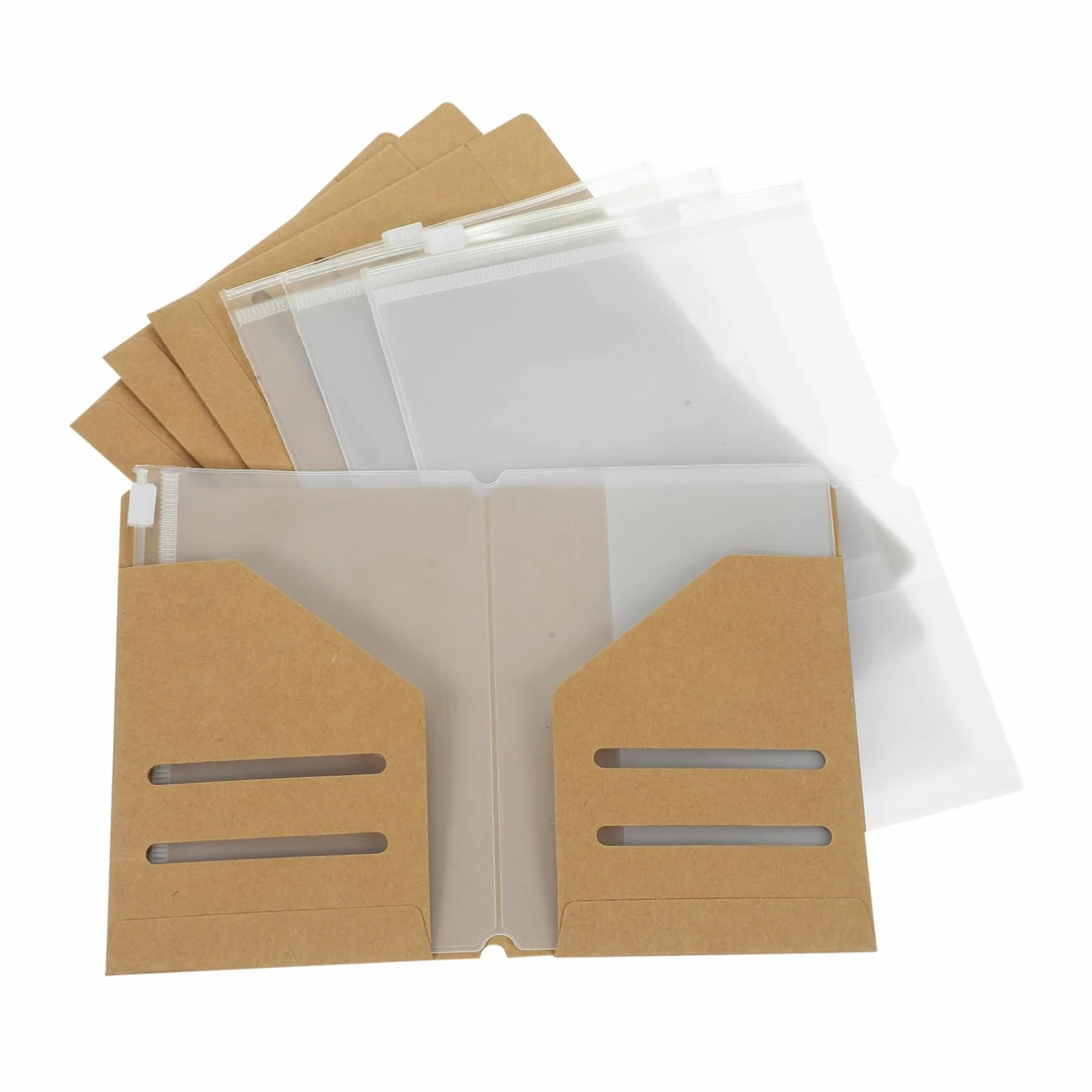 Pochette de Voyage Kraft et PVC Organisateur de Passeport 4 Pièces pour Documents Billets Cartes