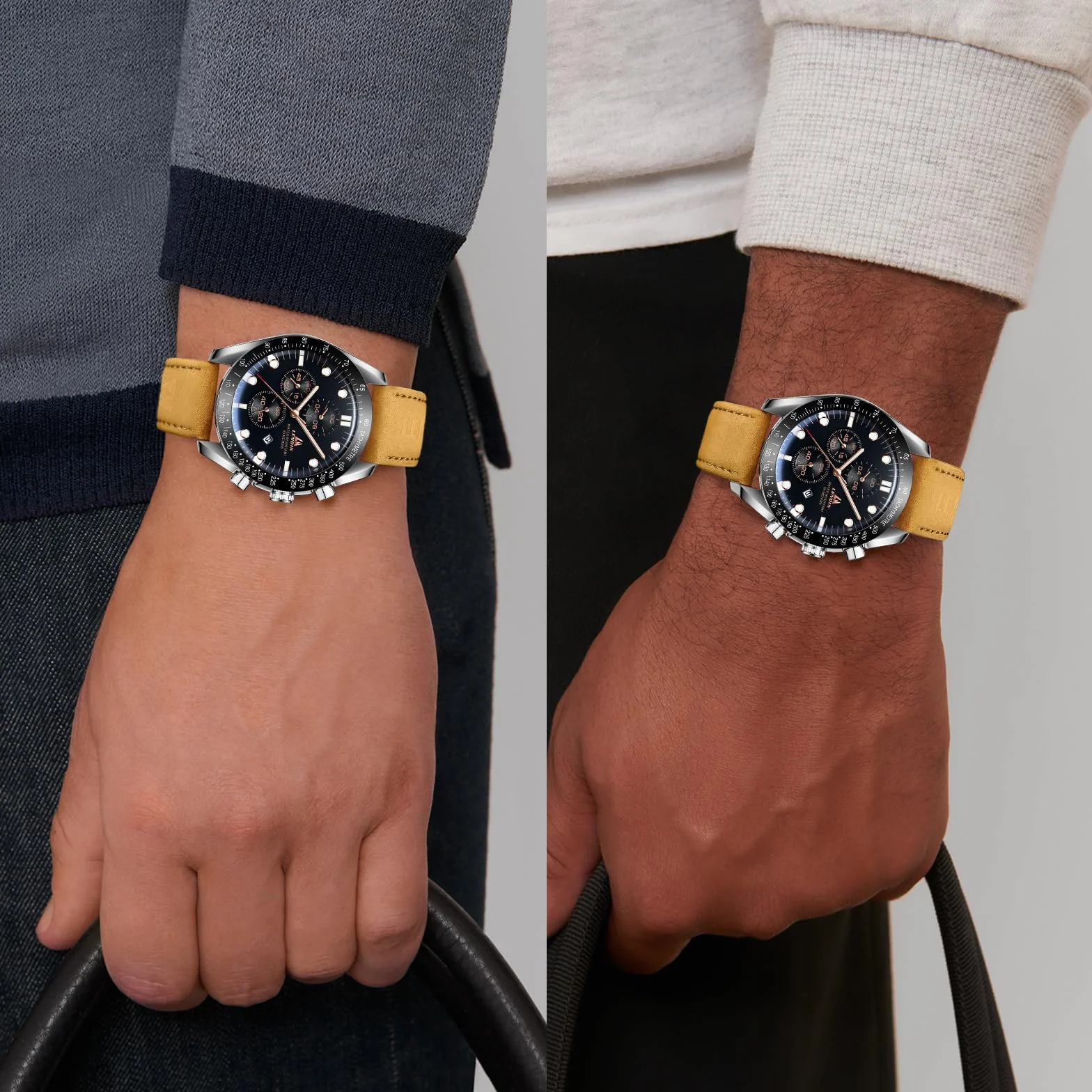 LN LENQIN Montre Homme Quartz Analogique 30m Étanche Cuir Montre d'Affaires