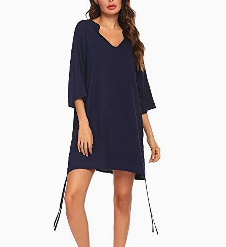 Cache-maillot de plage pour femme avec col en V et imprimé papillon, bleu marine, M
