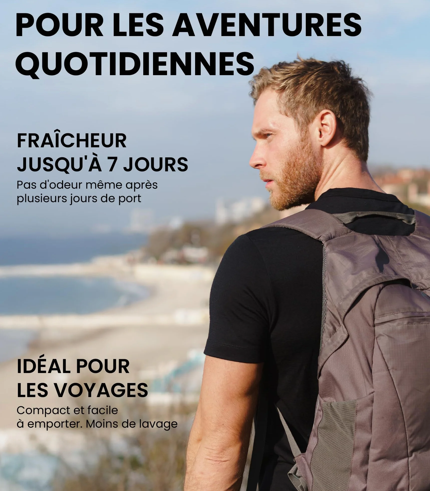 Merino.tech T-Shirt Mérinos Homme 100% Merino Wool Thermique avec Chaussettes