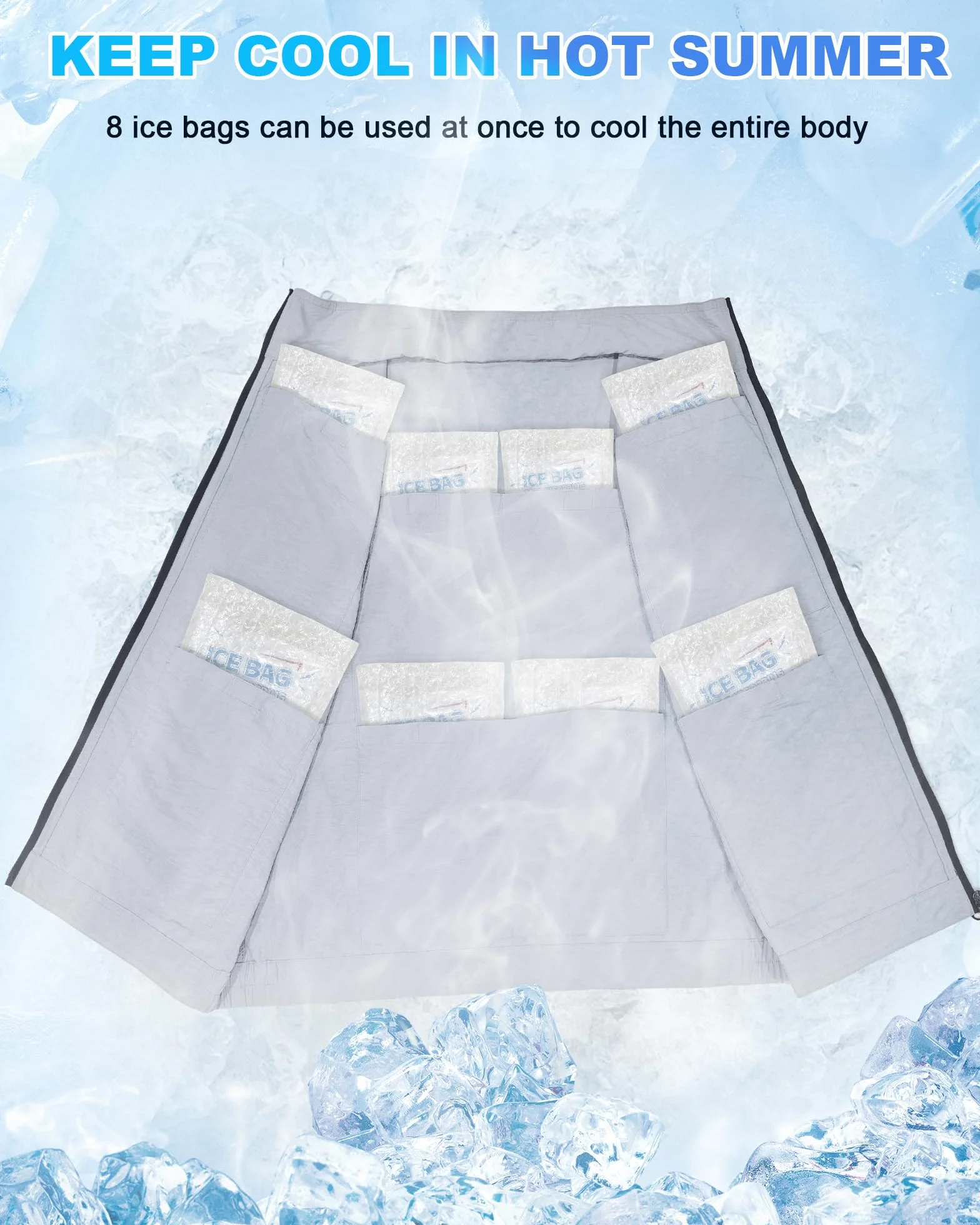 FERNIDA Gilet Rafraîchissant 24 Sacs de Glace Nylon Vêtements Frais Cyclisme Pêche Chasse Travail
