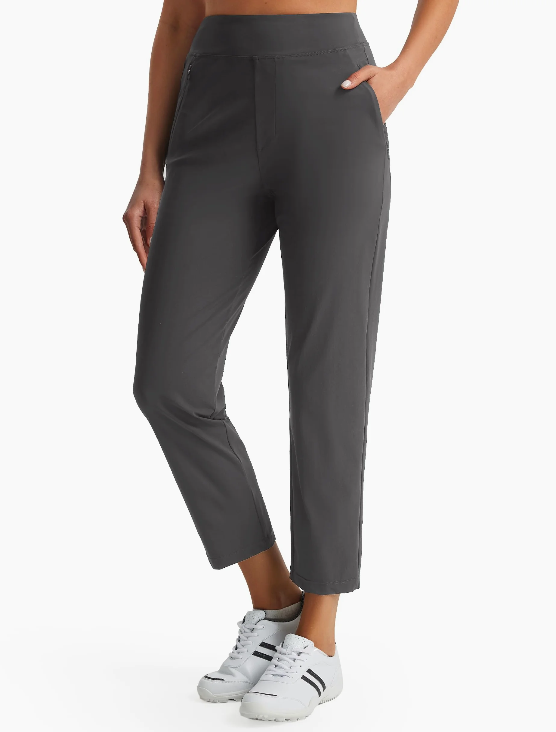 Pantalon De Golf Femme Pantalon D’Été Léger Et Respirant Taille Courte Jogging Sport Modèle Stretch Pantalon Décontracté Et Habillé avec Poches 25", Gris foncé XL