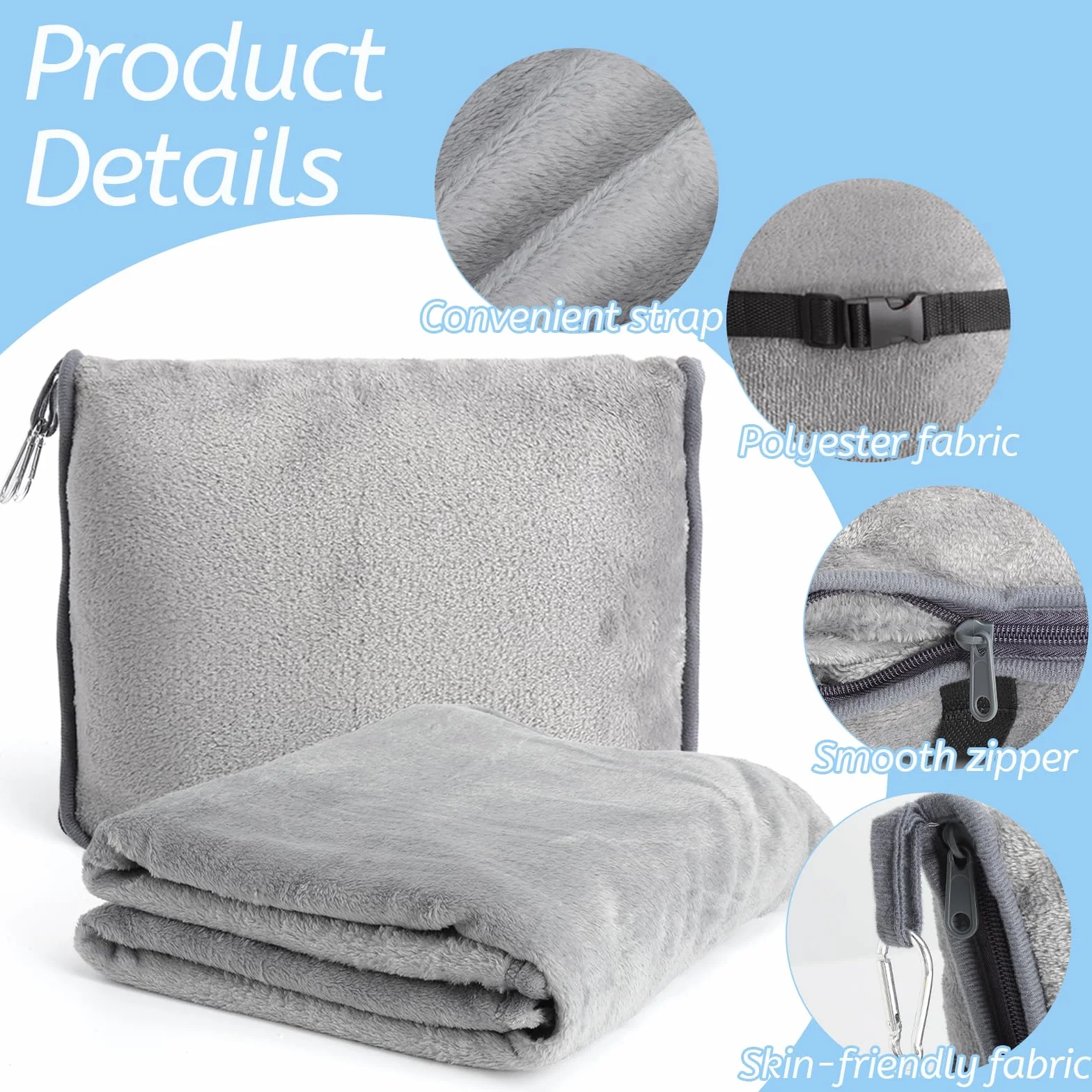 Couverture de Voyage 2-en-1 avec Housse, Masque de Sommeil et Bouchons d'Oreilles - Coussin Pliable pour Avion, Voiture, Camping