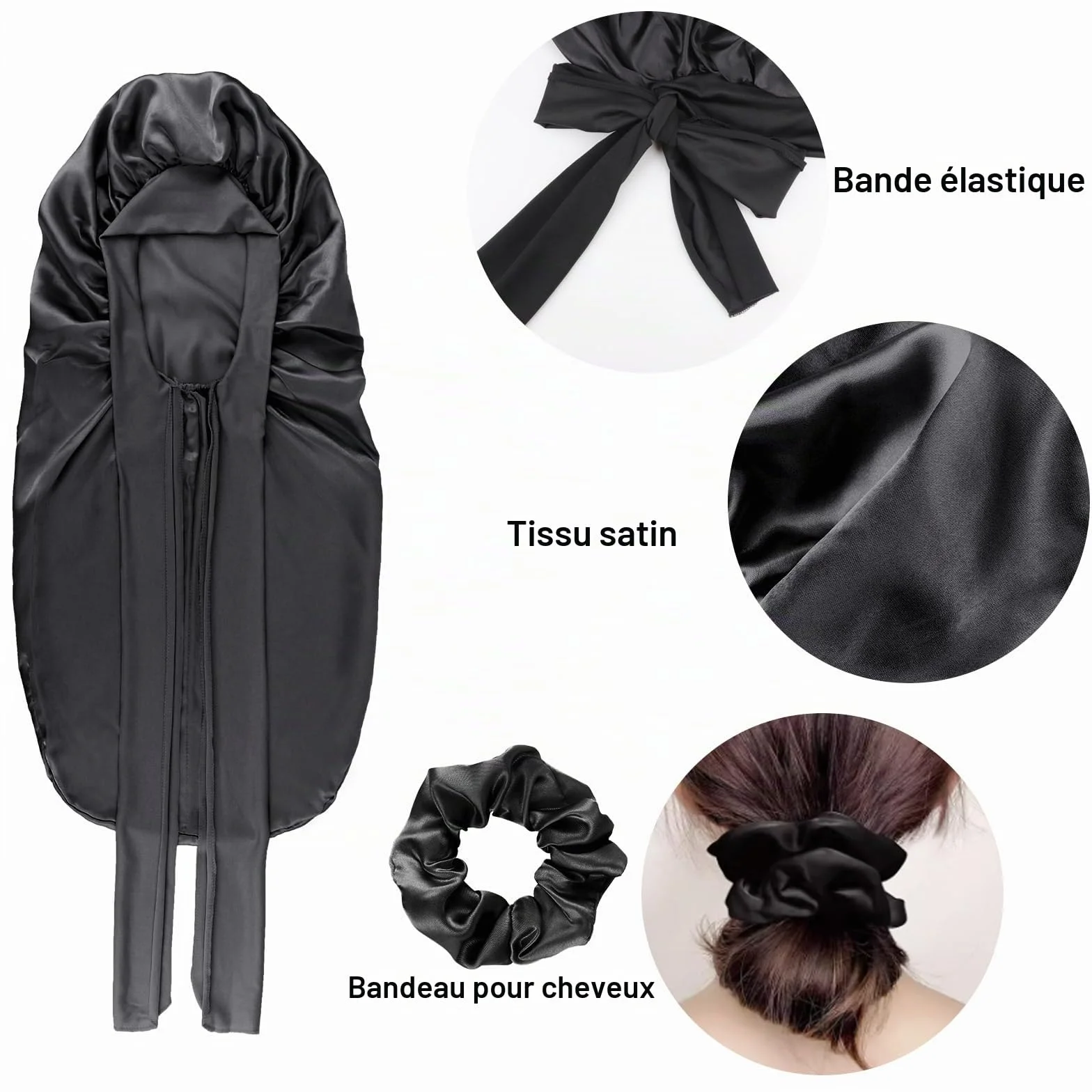 DRESHOW Bonnet Long en Satin Tressé pour Cheveux Longs Bouclés Locs